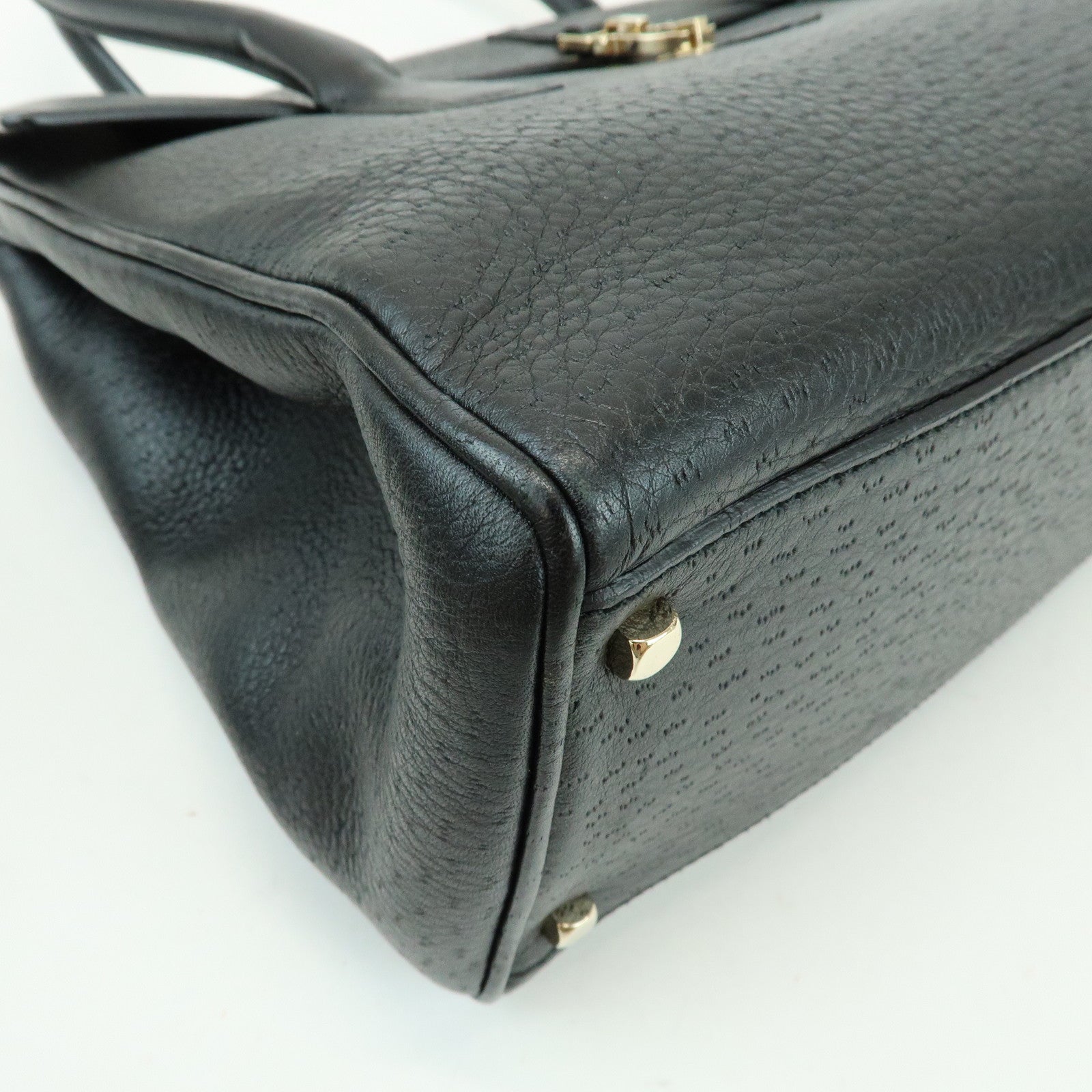 Ferragamo Gancini Leather Hand Bag Shoulder Bag Black