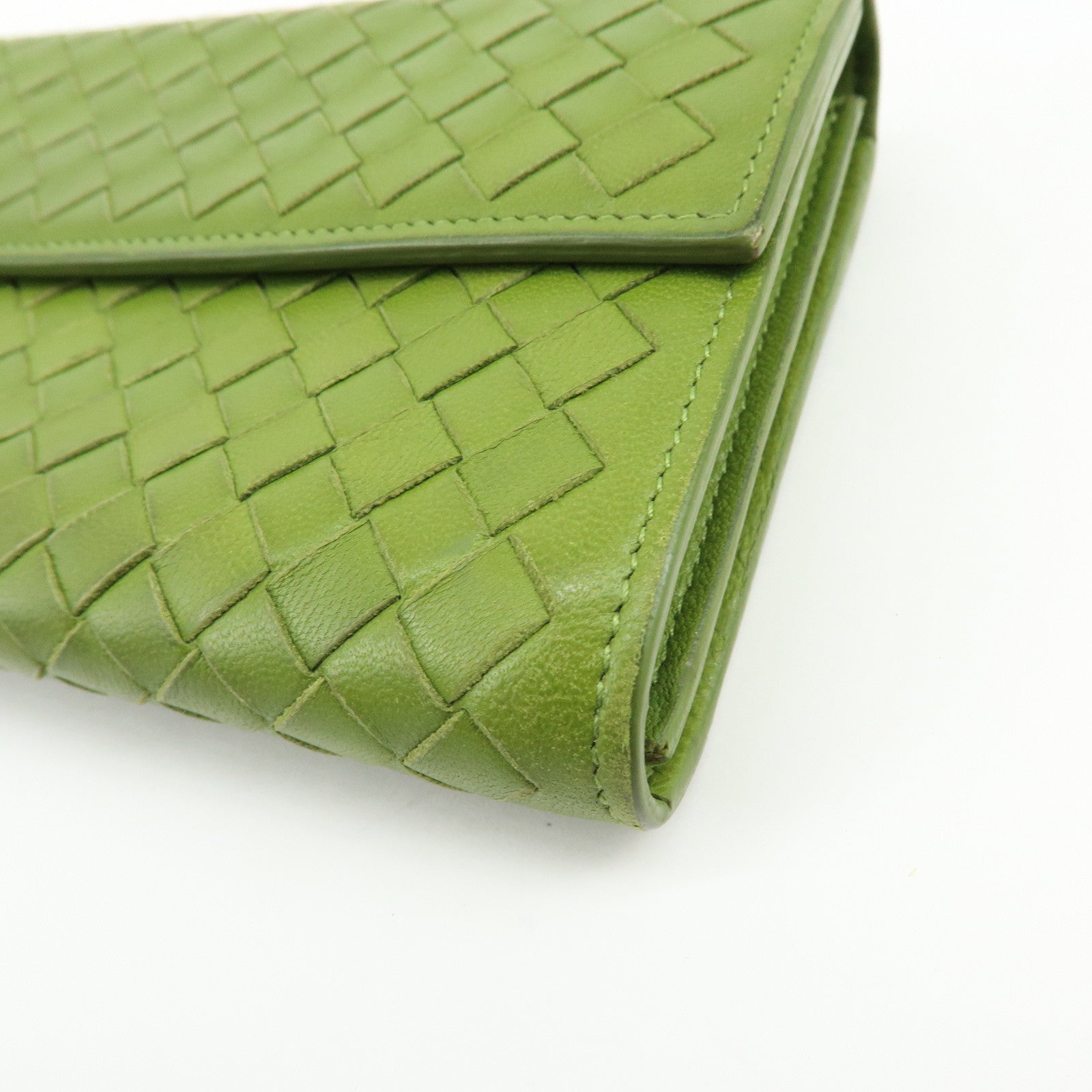 BOTTEGA VENETA Intrecciato Leather Flap Long Wallet Green