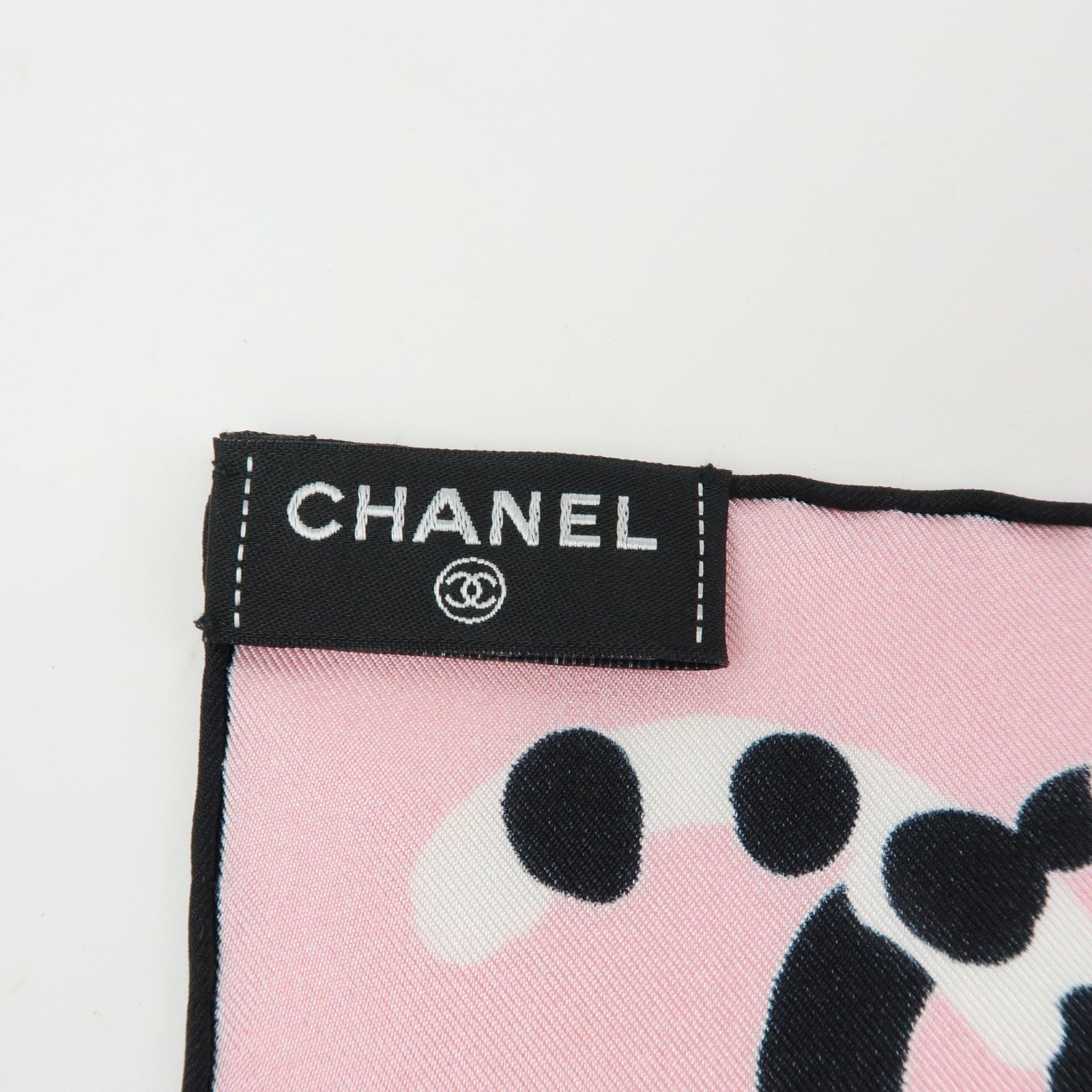 CHANEL COCO Mark Silk 100% Scarf Pink Black White