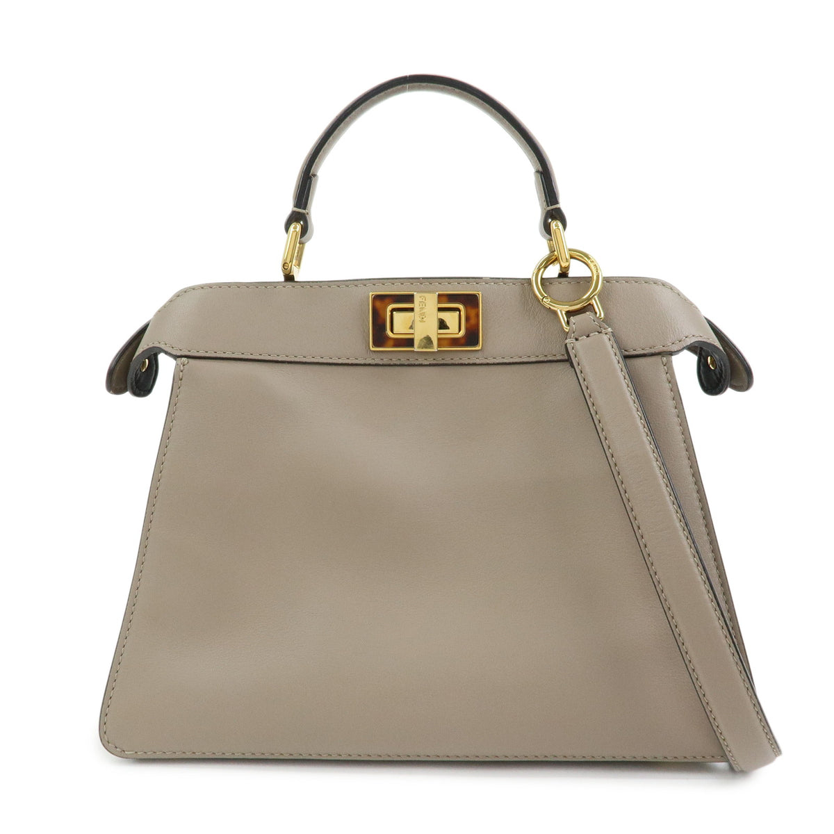 FENDI Peek a Boo ISeeU Small Leather 2Way Bag Hand Bag Greige 8BN327