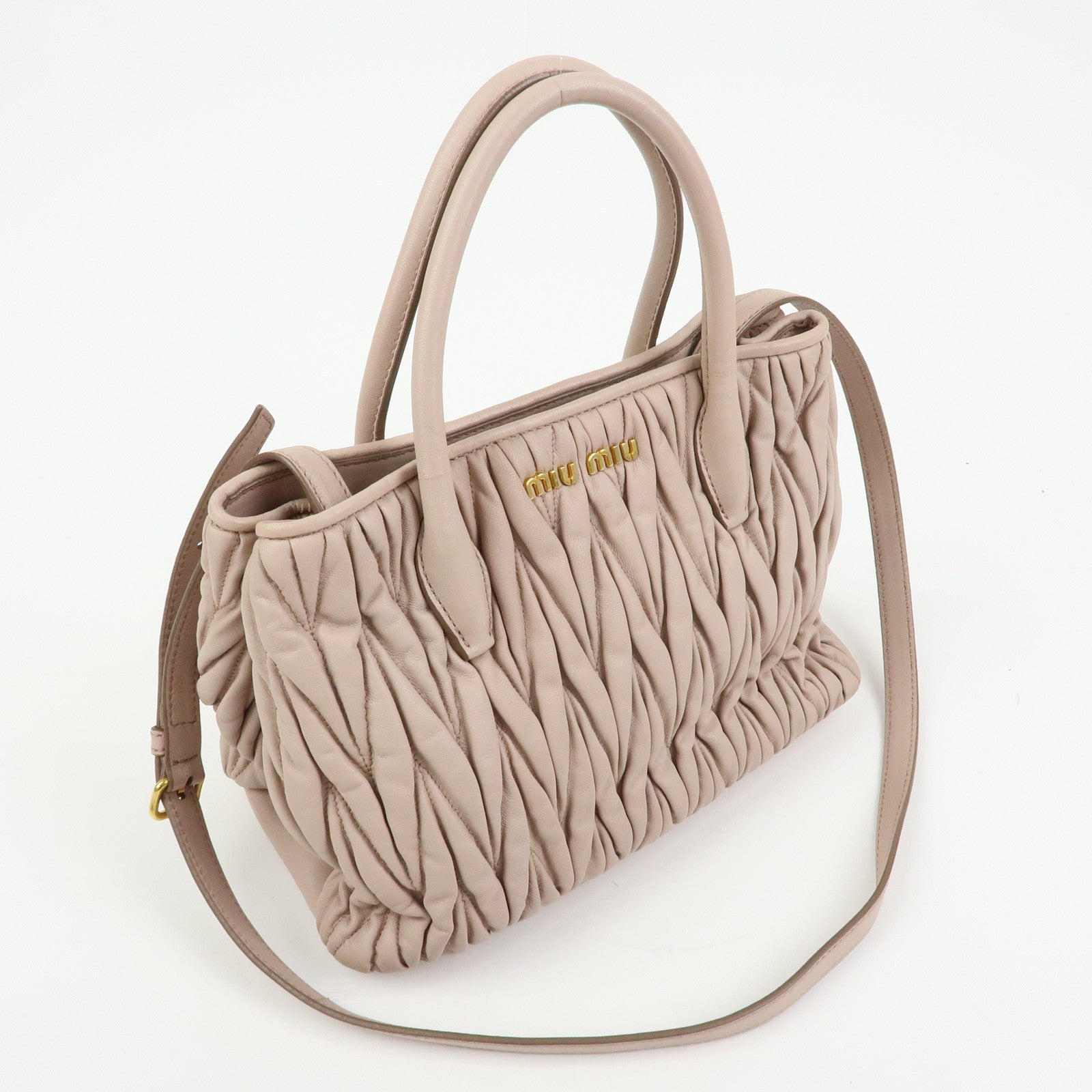 MIU MIU Matelasse Nappa Gaufre Leather 2Way Hand Bag Pink Beige RN1069