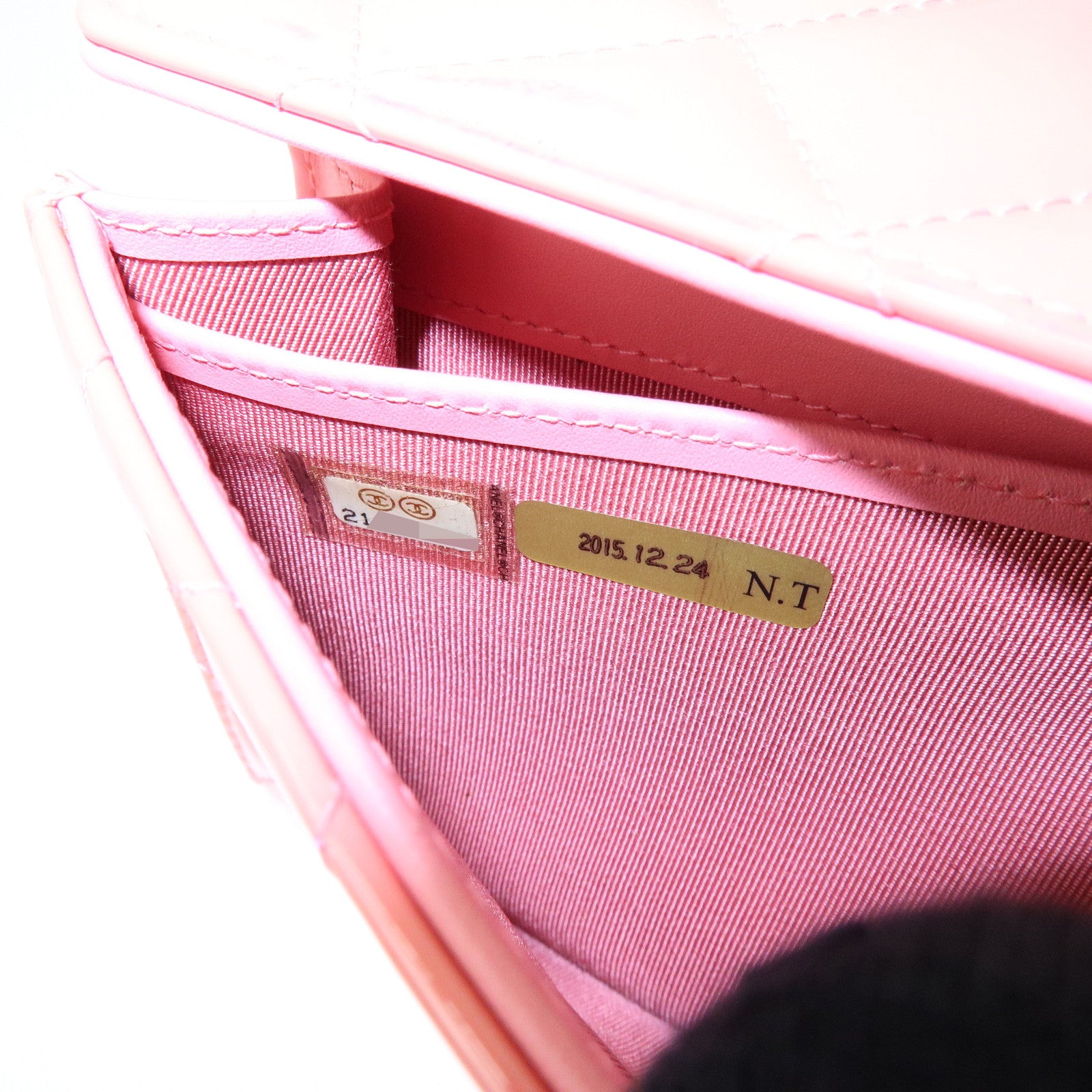 CHANEL COCO Mark Matelasse Patent Leather Long Wallet Salmon Pink
