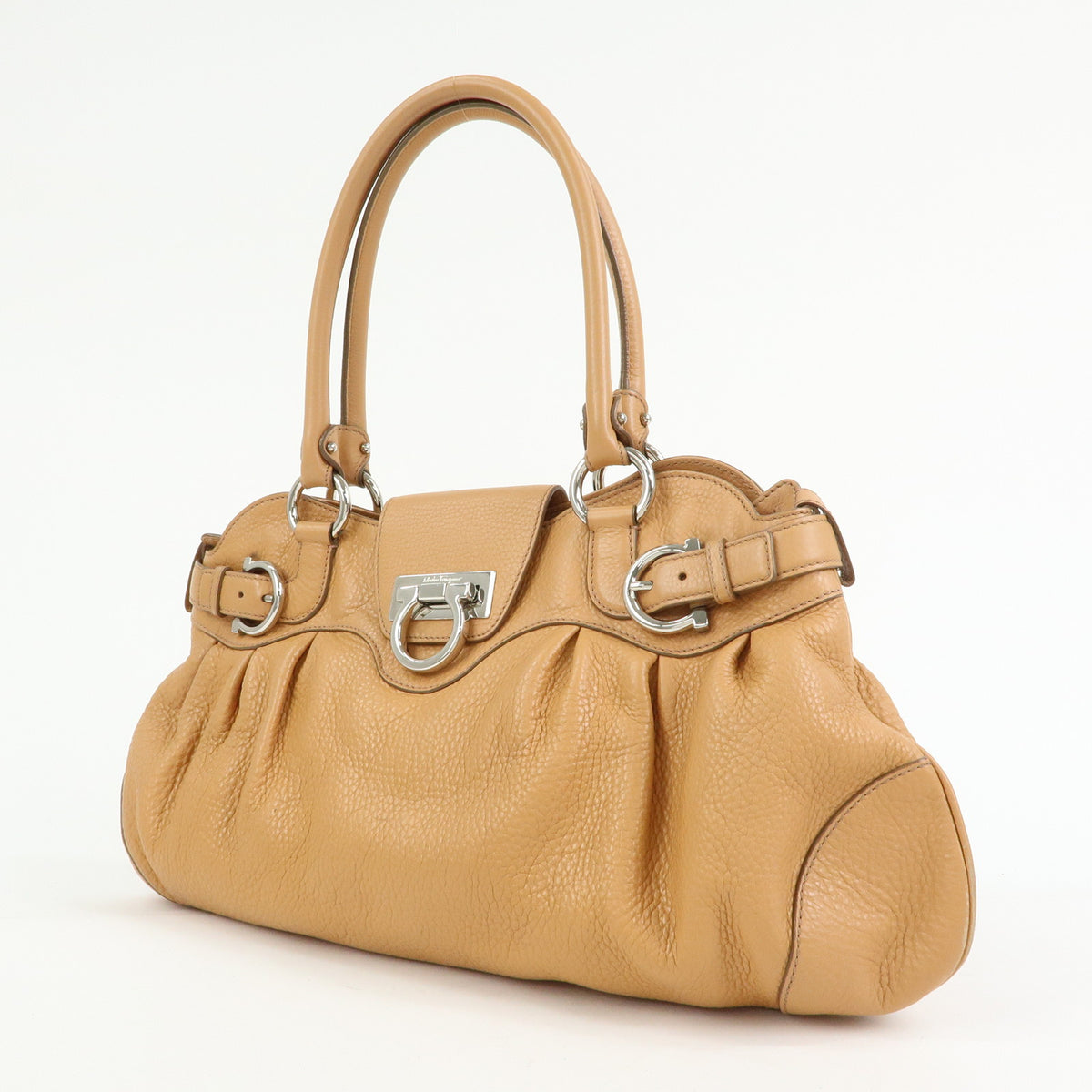 Ferragamo Gancini Marisa Leather Hand Bag Shoulder Bag Beige