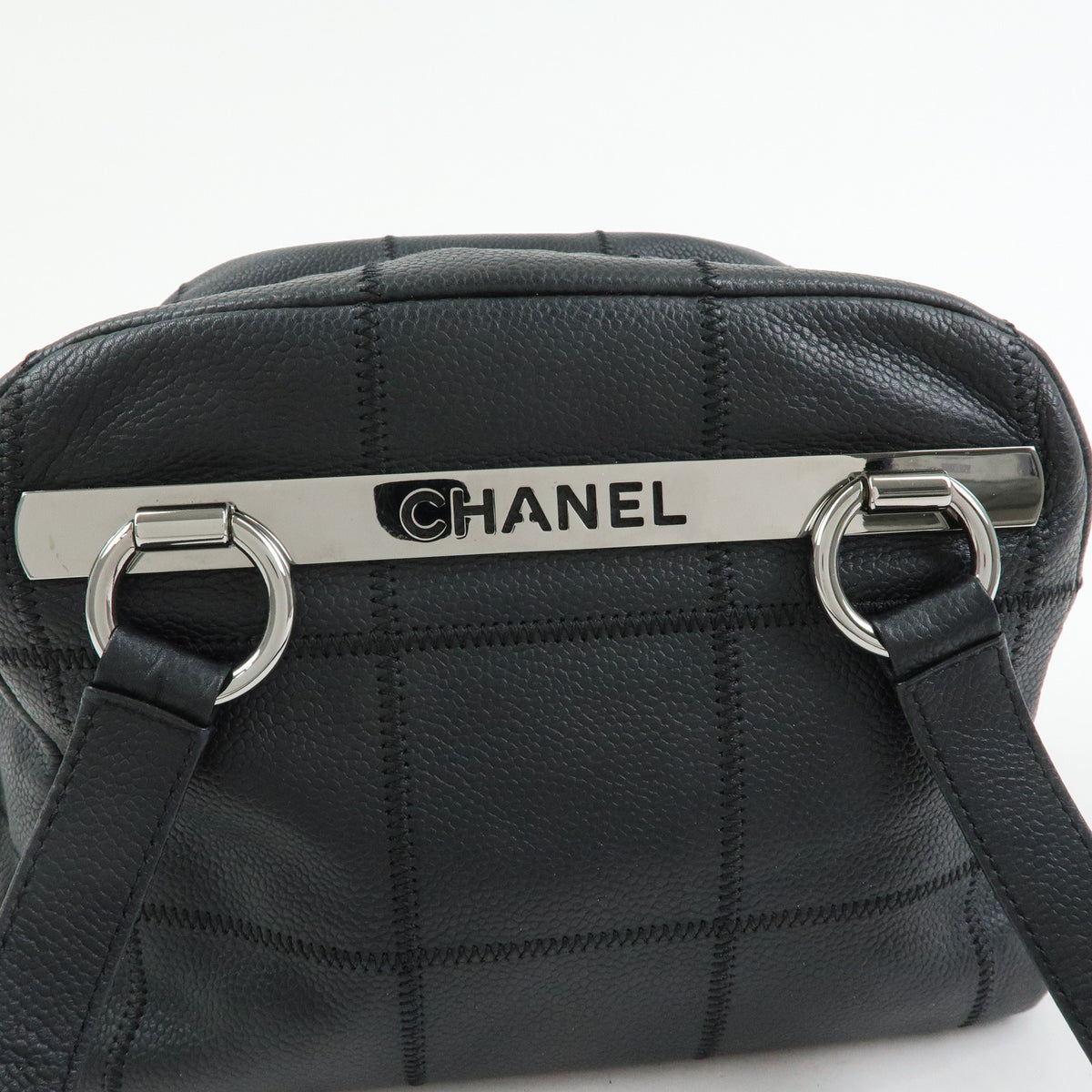 CHANEL Chocolate Bar Caviarskin Mini Boston Shoulder Bag Black A26134