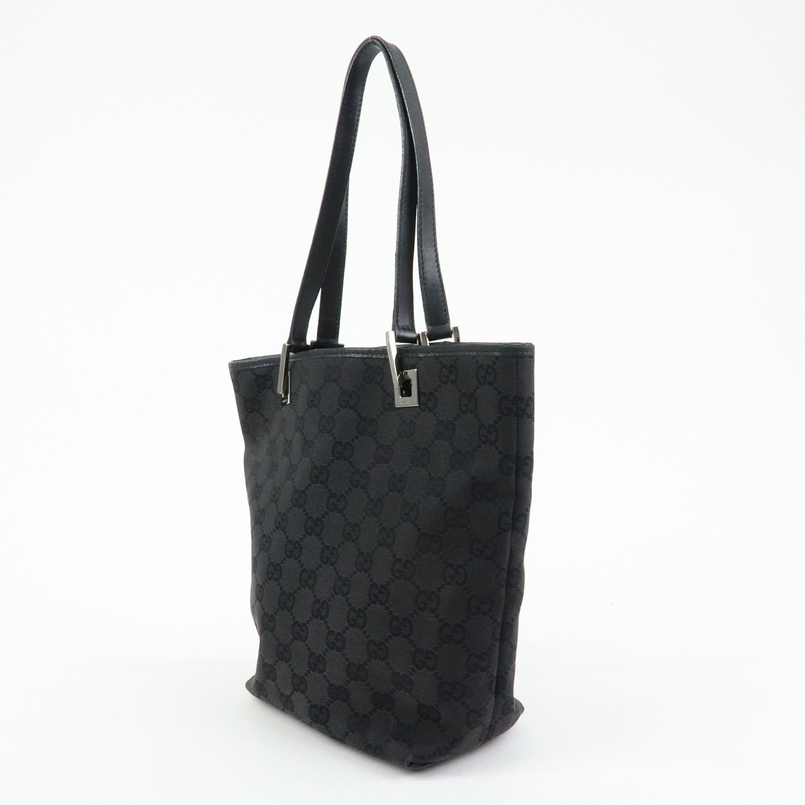GUCCI GG Canvas Leather Tote Bag Hand Bag Shoulder Bag Black 31244