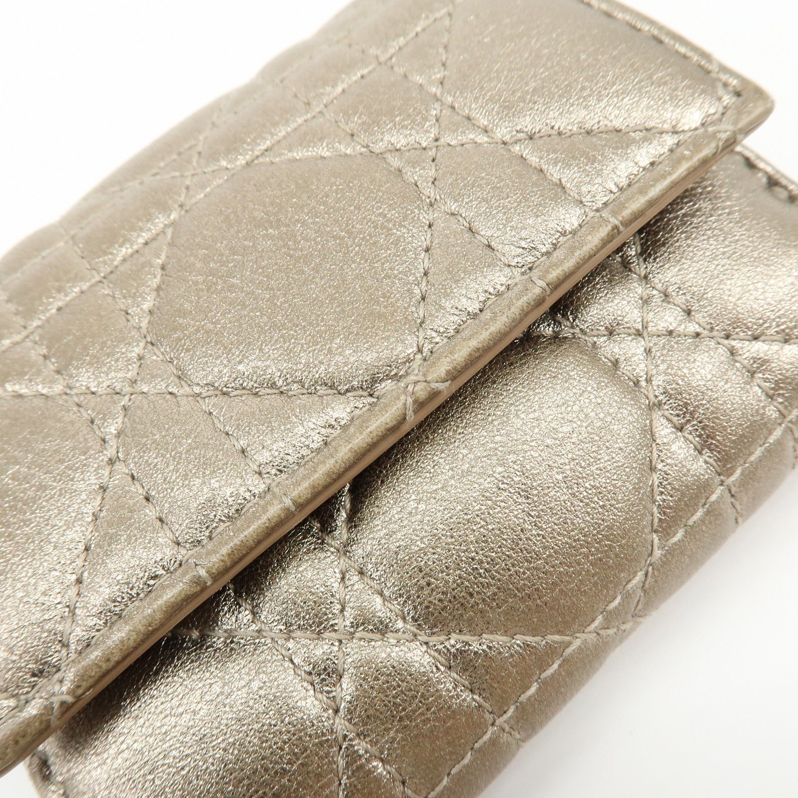 Christian Dior Lady Dior Cannage Leather Lotus Compact Wallet Beige
