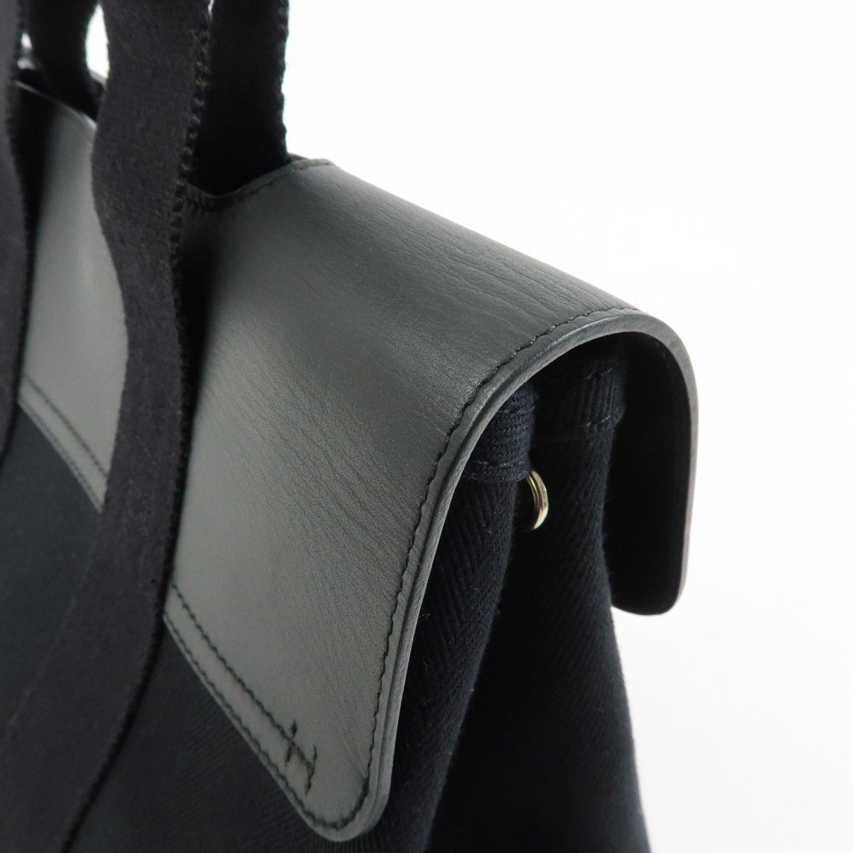 HERMES Valparaiso PM Toile Chevron Tote Bag Hand Bag Black