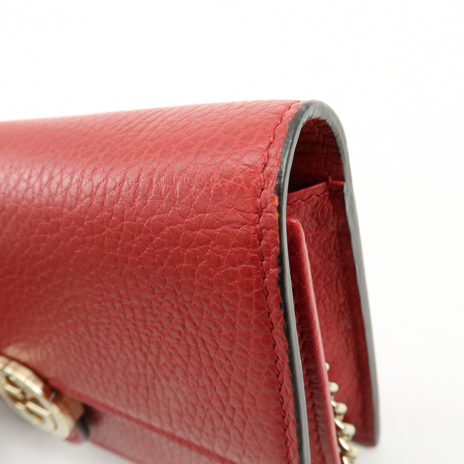 GUCCI Interlocking G Leather Chain Wallet Shoulder Bag Red 510314