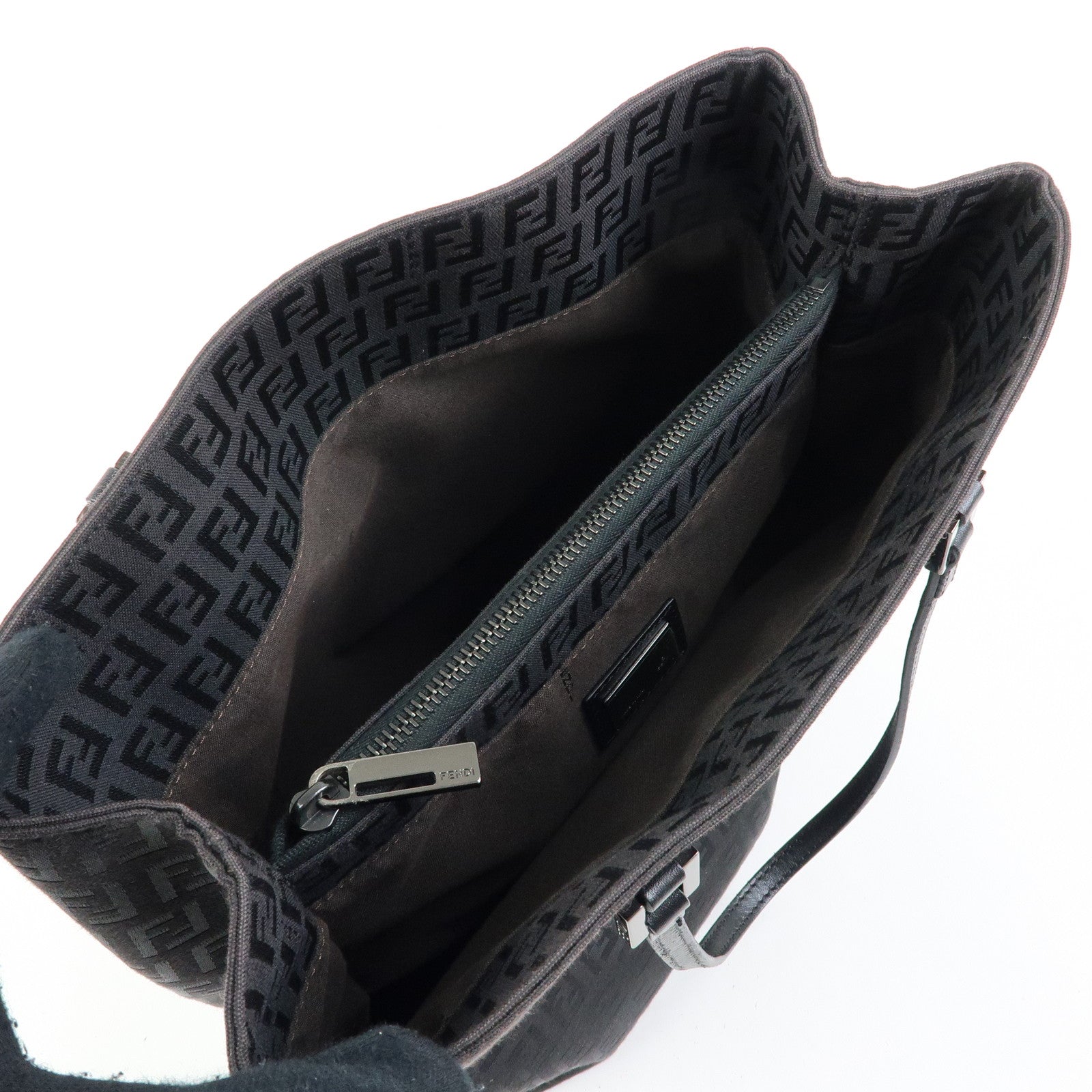 FENDI Zucchino Canvas Leather Tote Hand Bag Black 8BH131