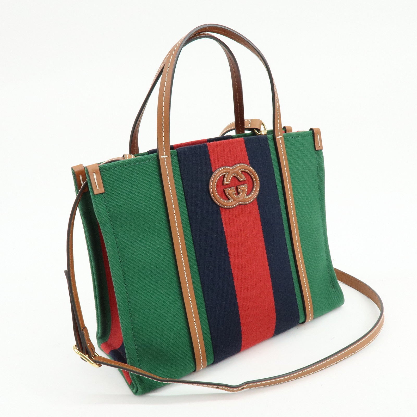 GUCCI Interlocking G Sherry Canvas 2Way Bag Hand Shoulder Bag 727728