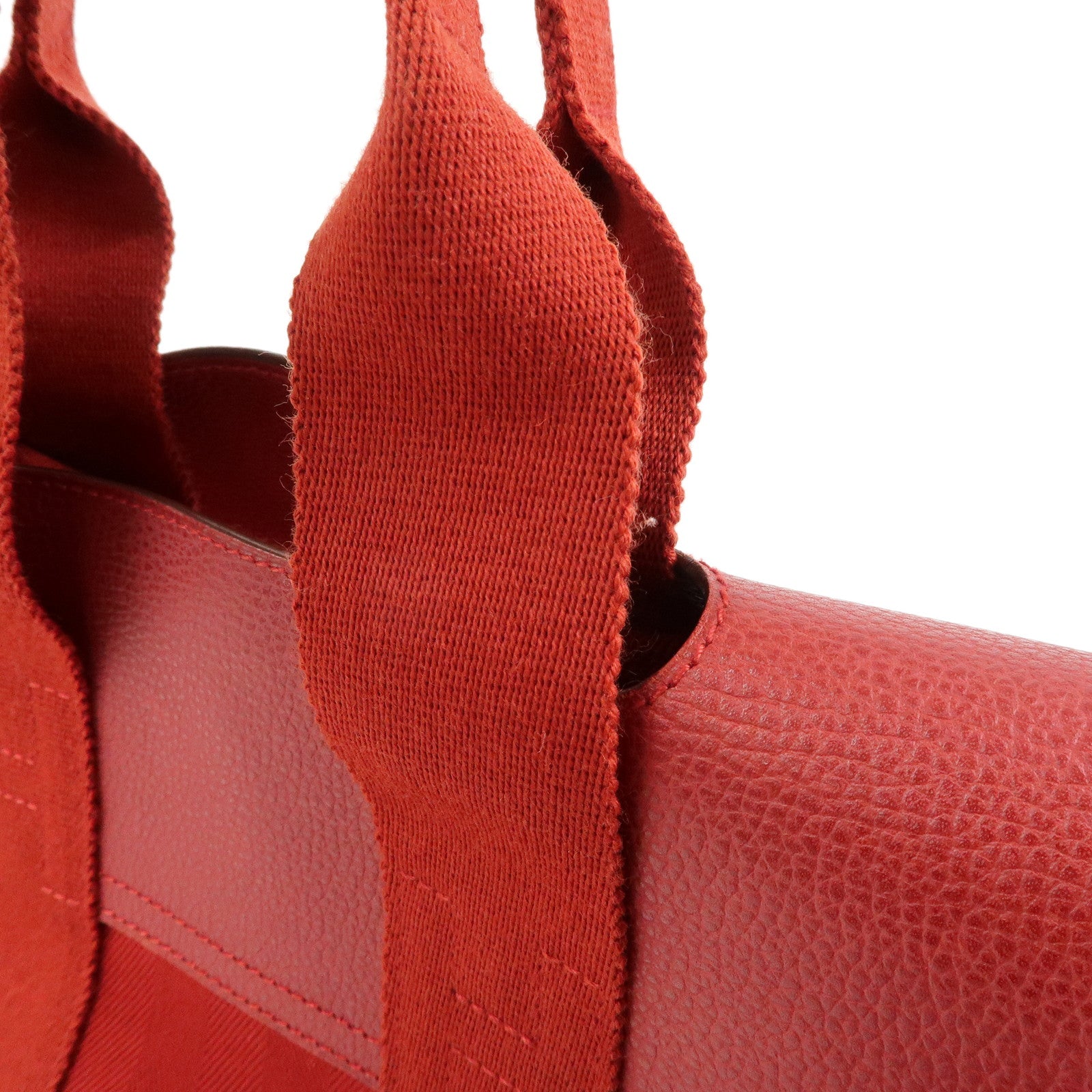 HERMES Valparaiso PM Toile Chevron Leather Hand Bag □J Stamped Red