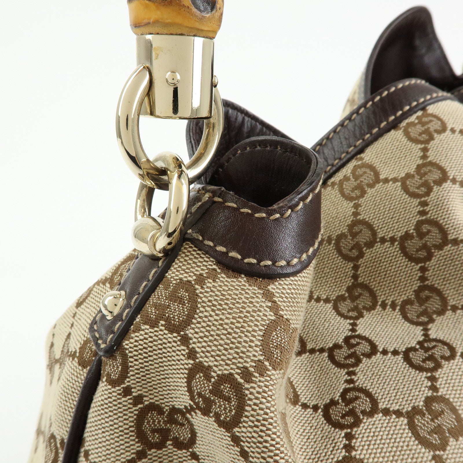 GUCCI Bamboo GG Canvas Leather 2Way Bag Hand Bag Beige Brown 169976