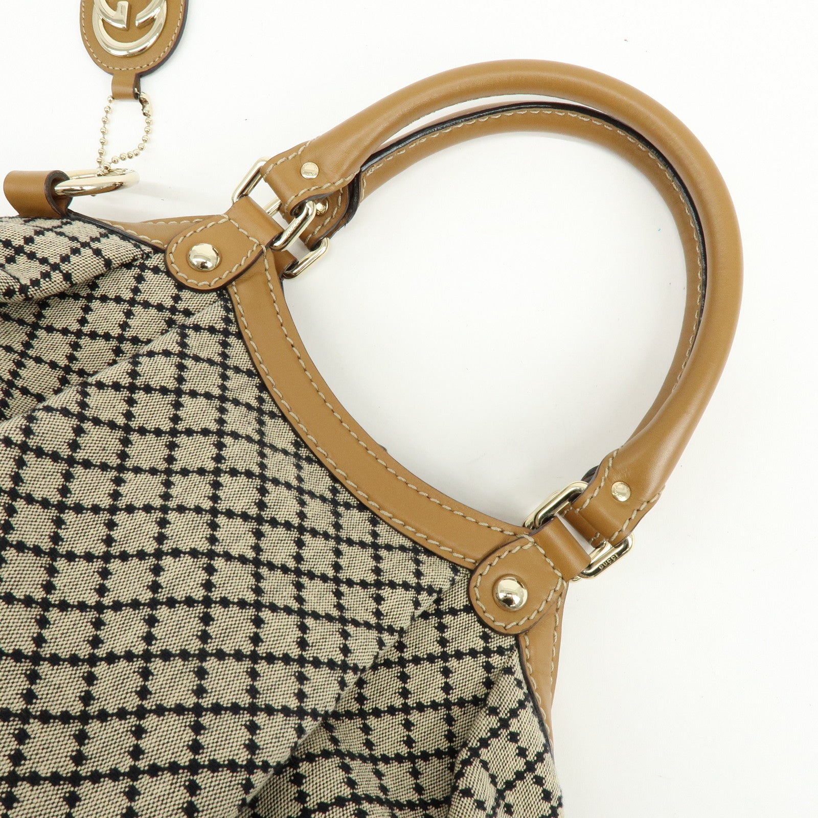 GUCCI Sukey Diamante Interlocking G Canvas Leather Tote Bag 211944