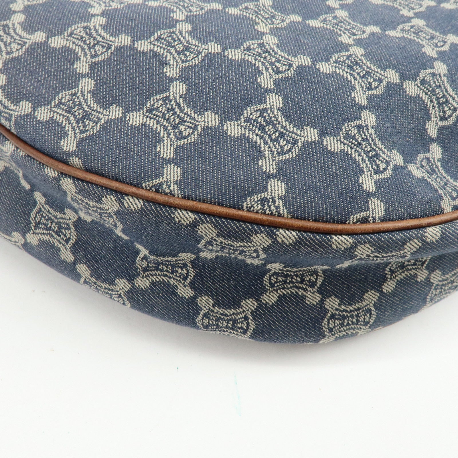 CELINE Macadam Denim Leather Shoulder Crossbody Bag Indigo Blue Brown