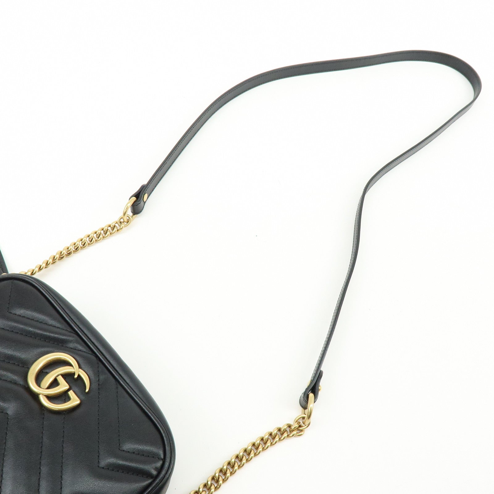 GUCCI GG Marmont Double G Leather Chain Shoulder Bag Black 448065