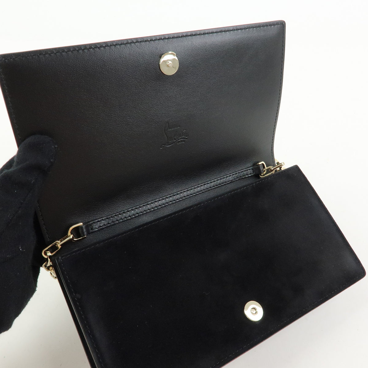 Christian Louboutin Suede Bettina Chain Shoulder Bag Black Green Purple