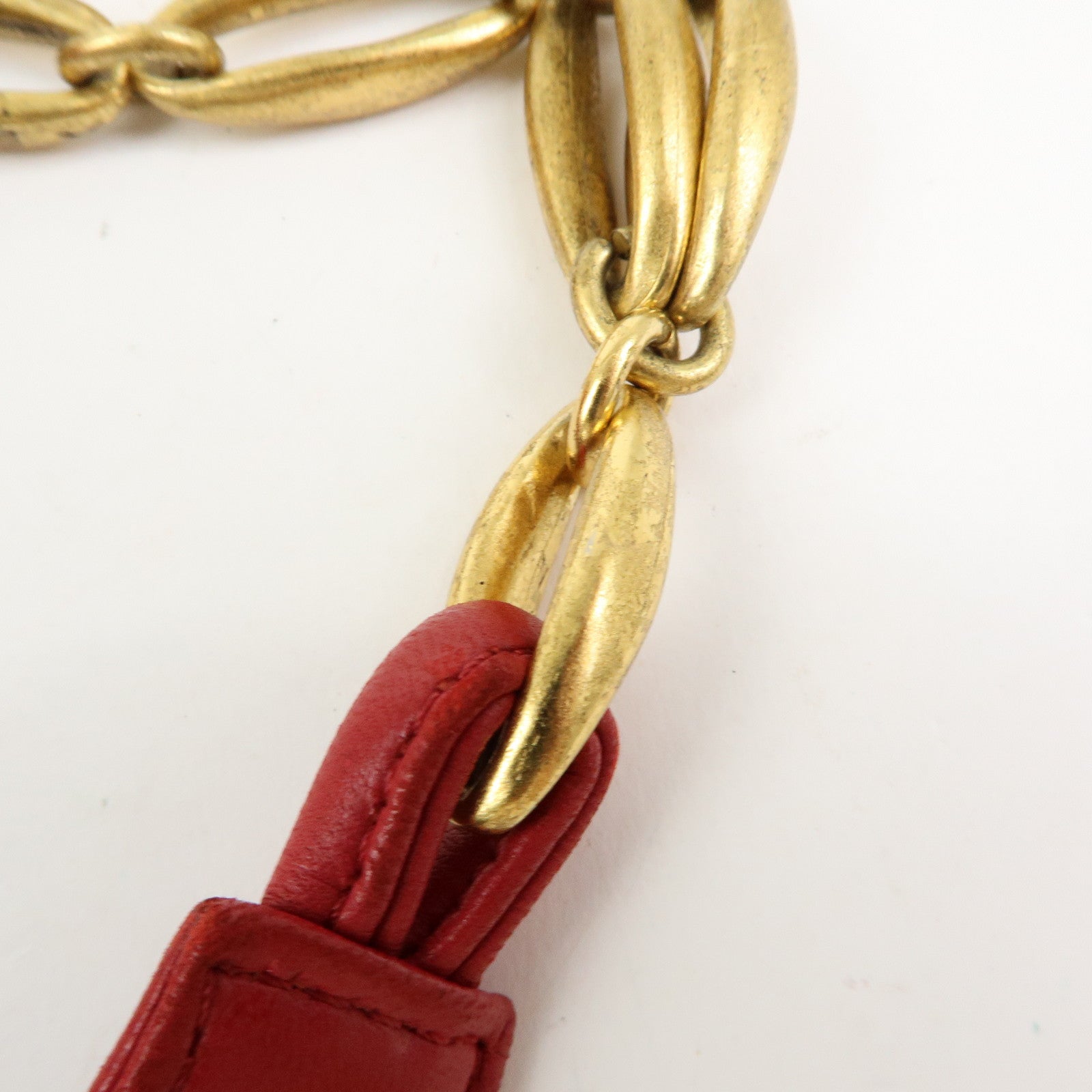 LOEWE Anagram Nappa Leather Chain Shoulder Bag Red Gold