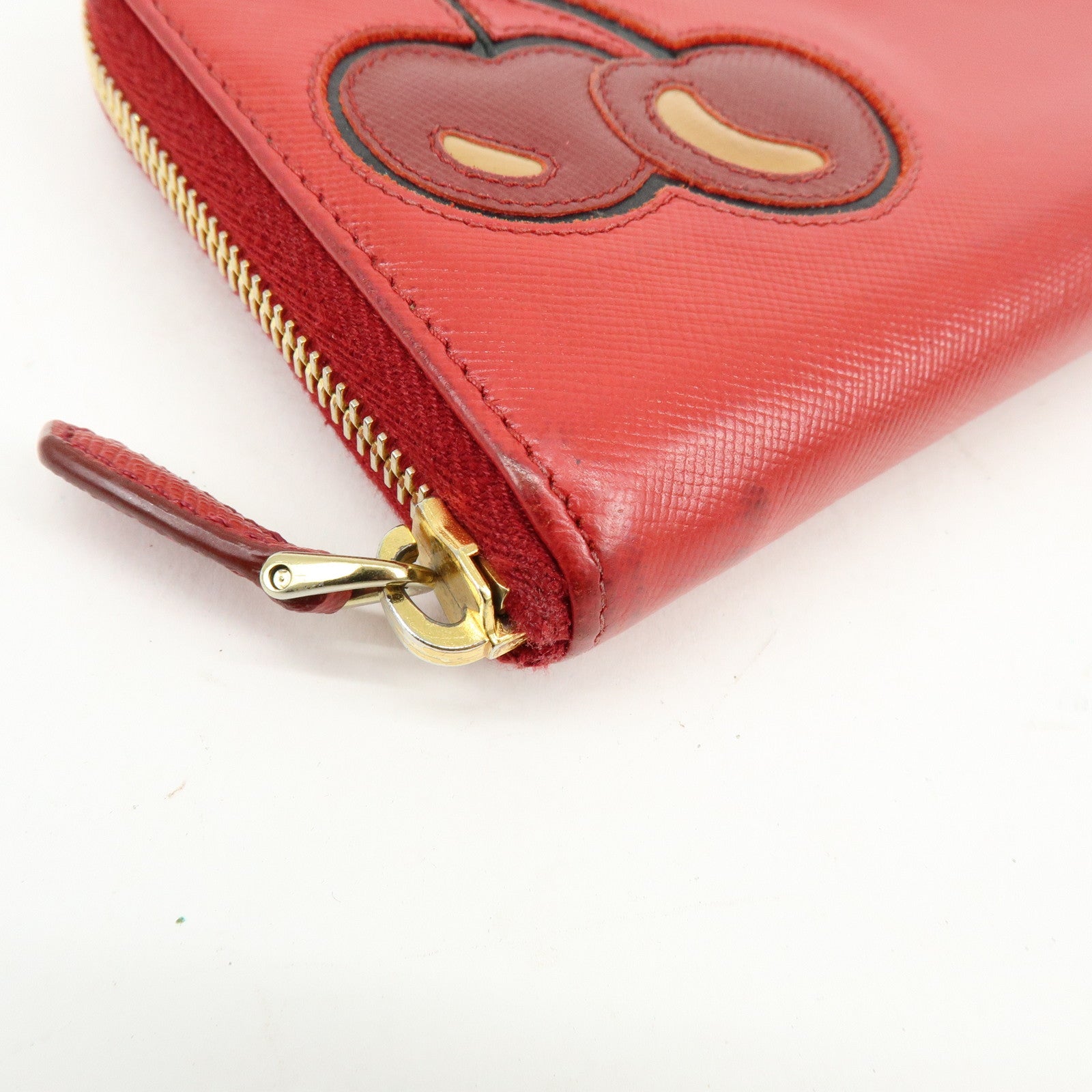 PRADA Saffiano Leather Cherry Round Zippy Long Wallet Red
