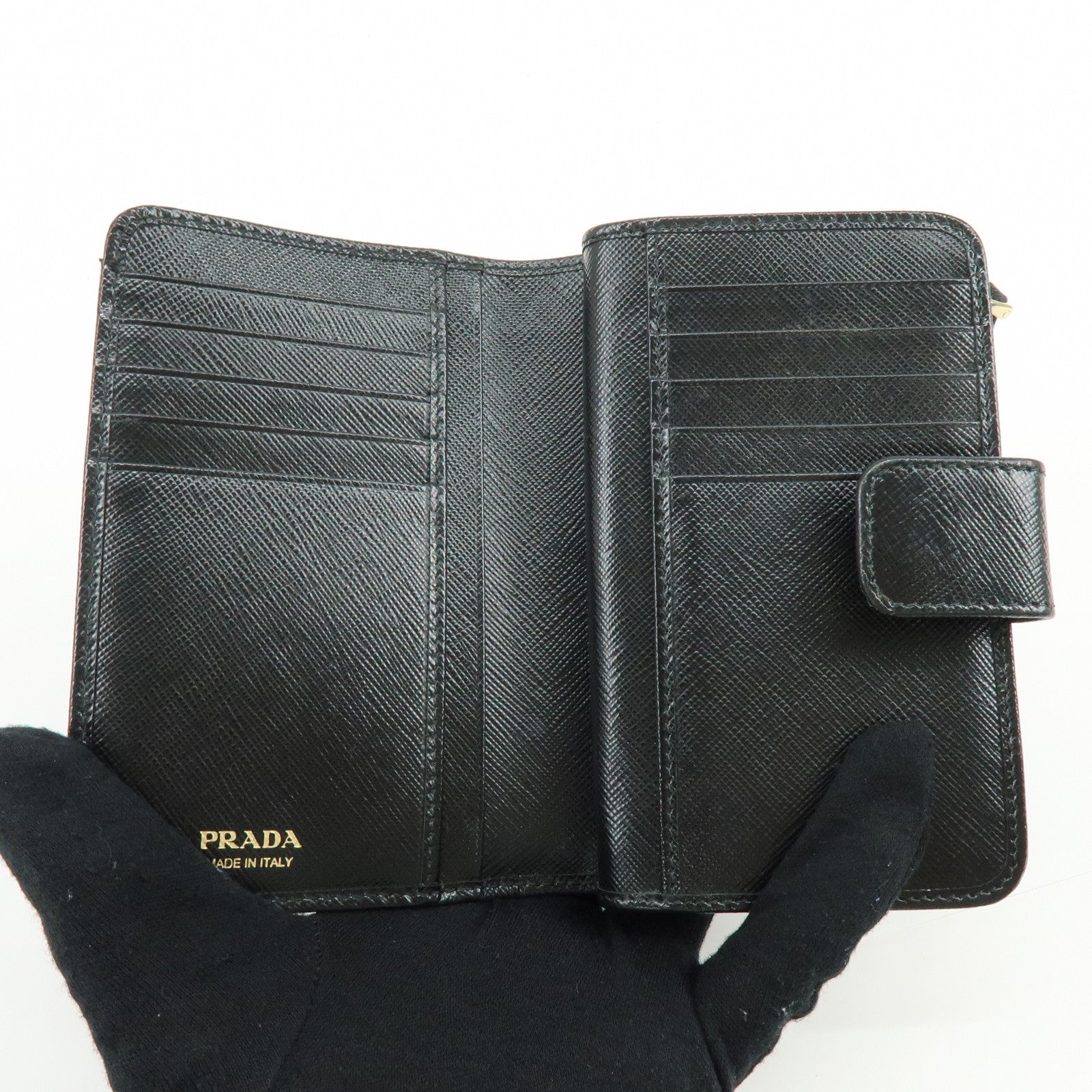 PRADA Saffiano Leather Compact Bi-fold Wallet Black 1ML225