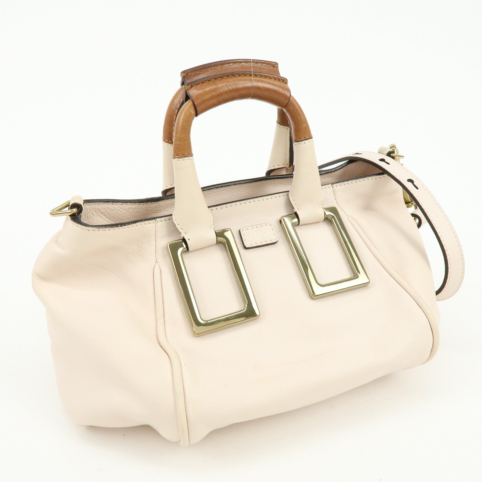 Chloe Ethel Leather 2Way Bag Shoulder Bag Hand Bag Light Beige