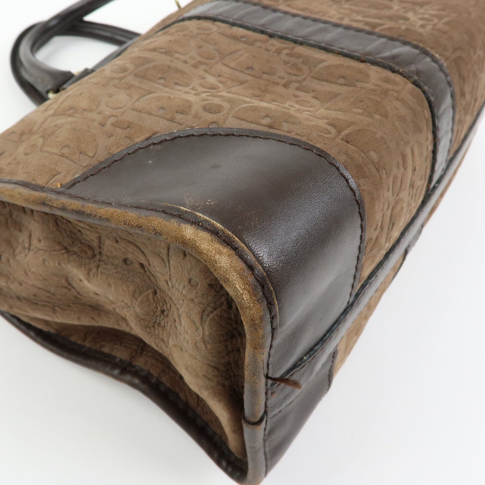 Christian Dior Trotter Suede Leather Boston Bag Hand Bag Brown