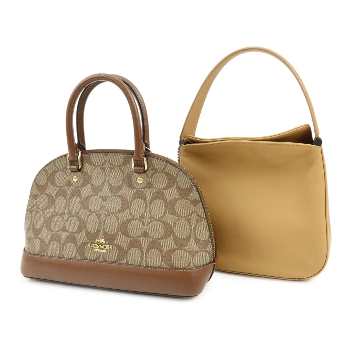 COACH Lot of 2 Signature Canvas Leather Hand Bag Beige Brown