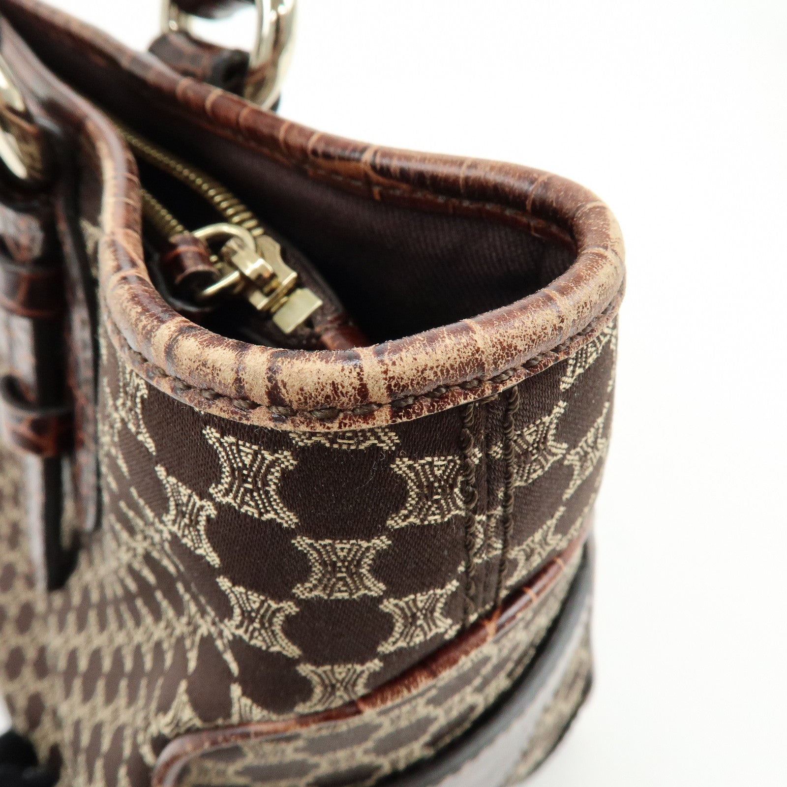 CELINE Macadam Boogie Bag Embossed Leather Canvas Hand Bag Brown