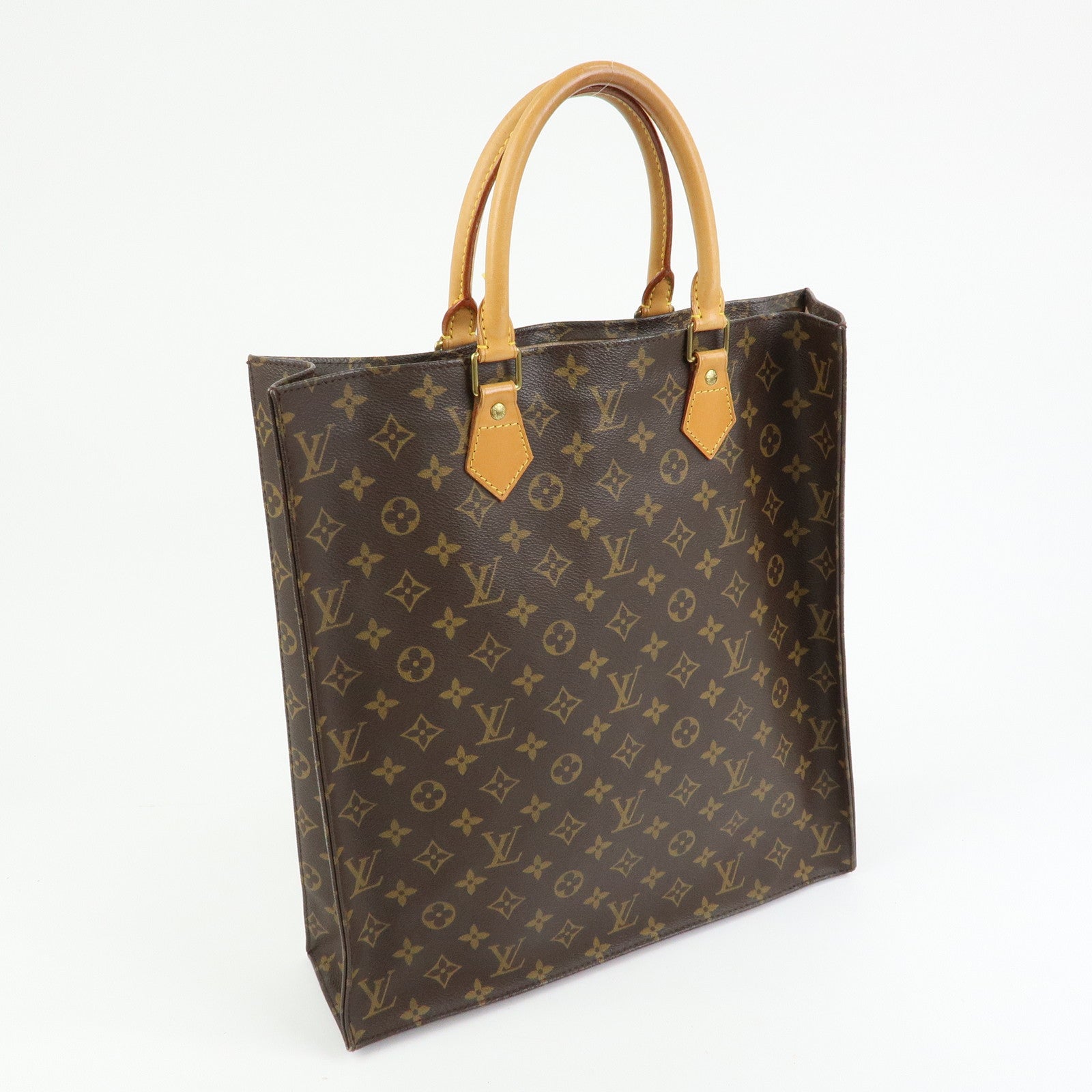 Louis Vuitton Monogram Sac Plat Tote Bag Hand Bag Brown M51140