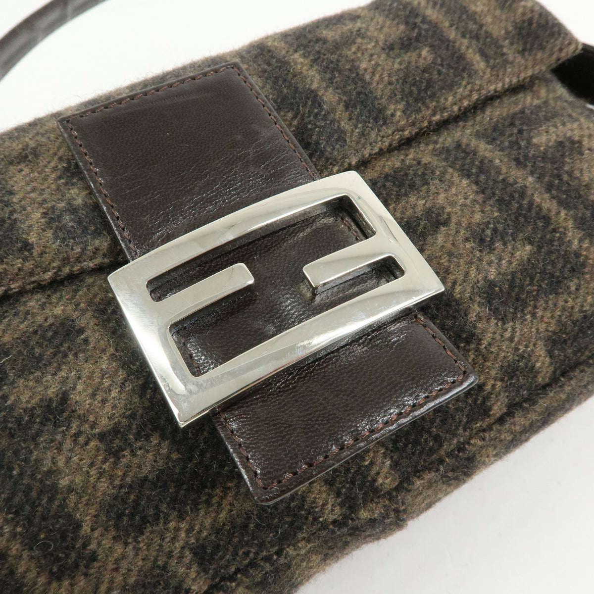 FENDI Zucca Mamma Baguette Wool Leather Shoulder Bag Hand Bag 26424