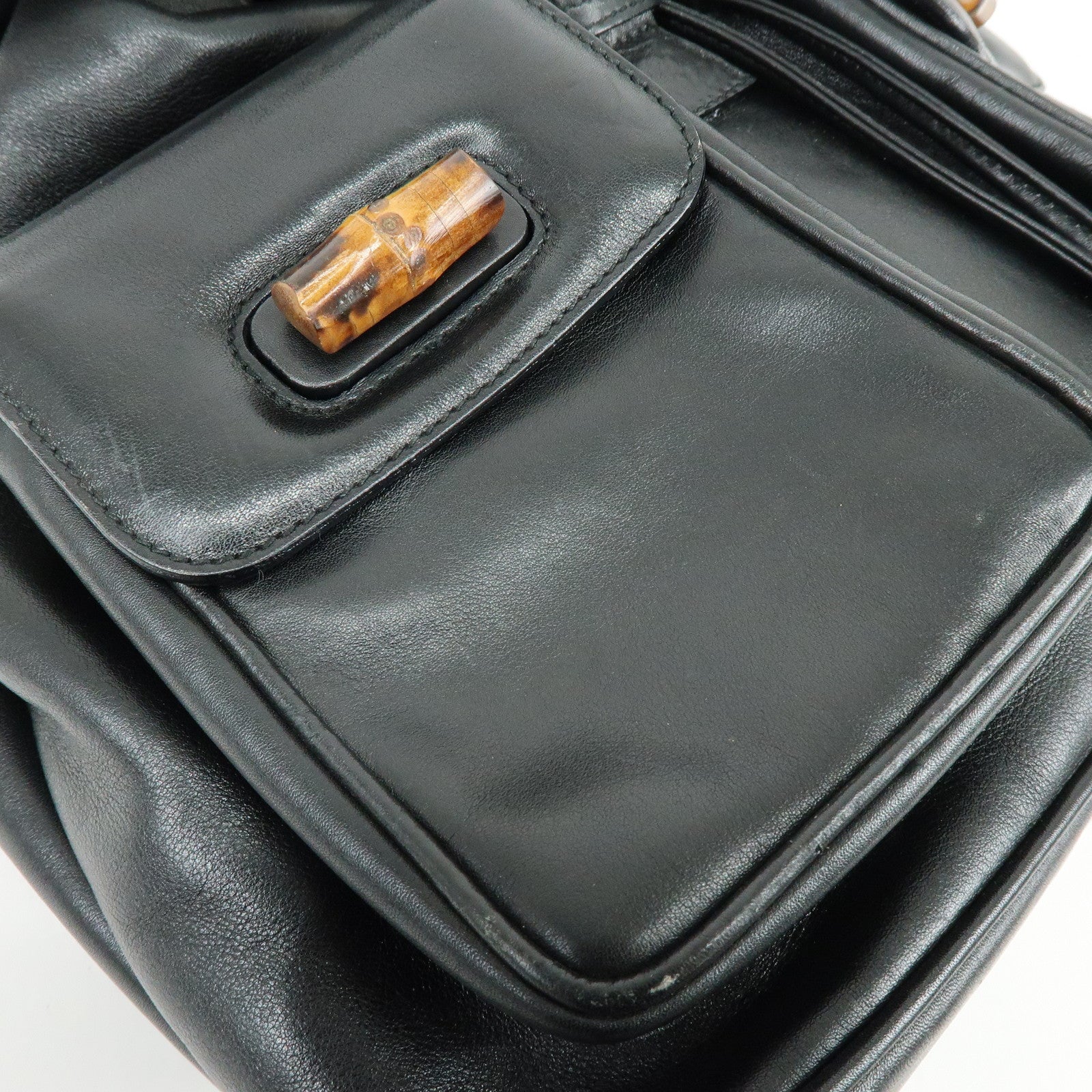 GUCCI Bamboo Leather Backpack Rucksack Black 003・2058・0016