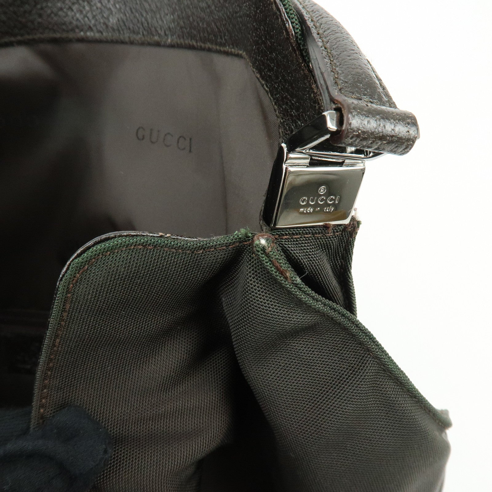 GUCCI Jackie Nylon Leather Shoulder Bag Dark Brown 001 3348