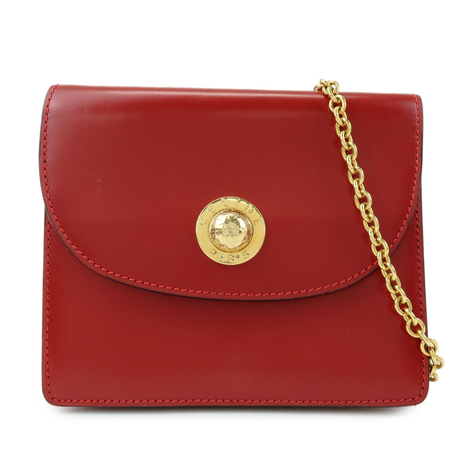 CELINE Starball Leather Chain Shoulder Bag Crossbody Bag Red