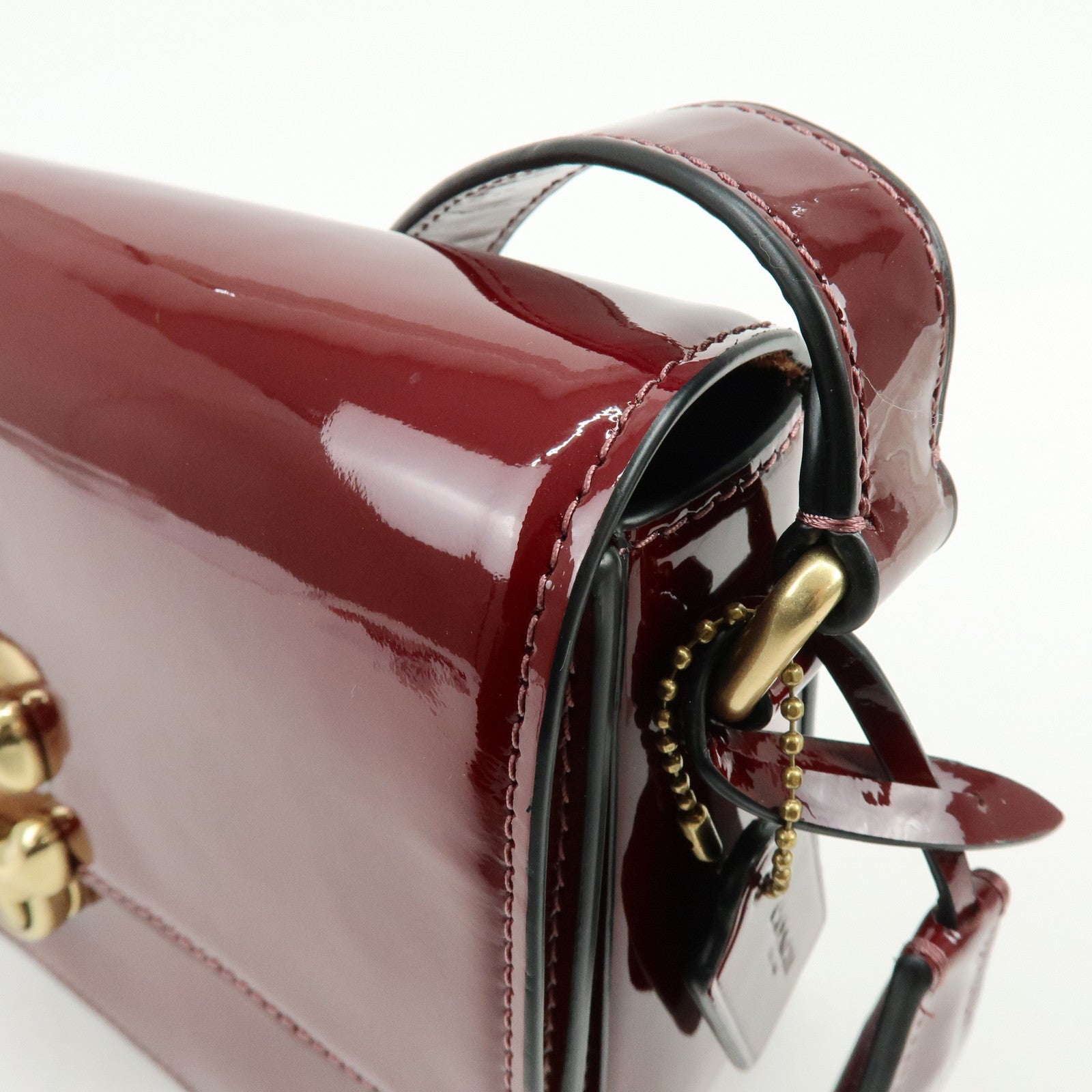 COACH Studio Signature C Patent Leather Shoulder Bag Bordeaux