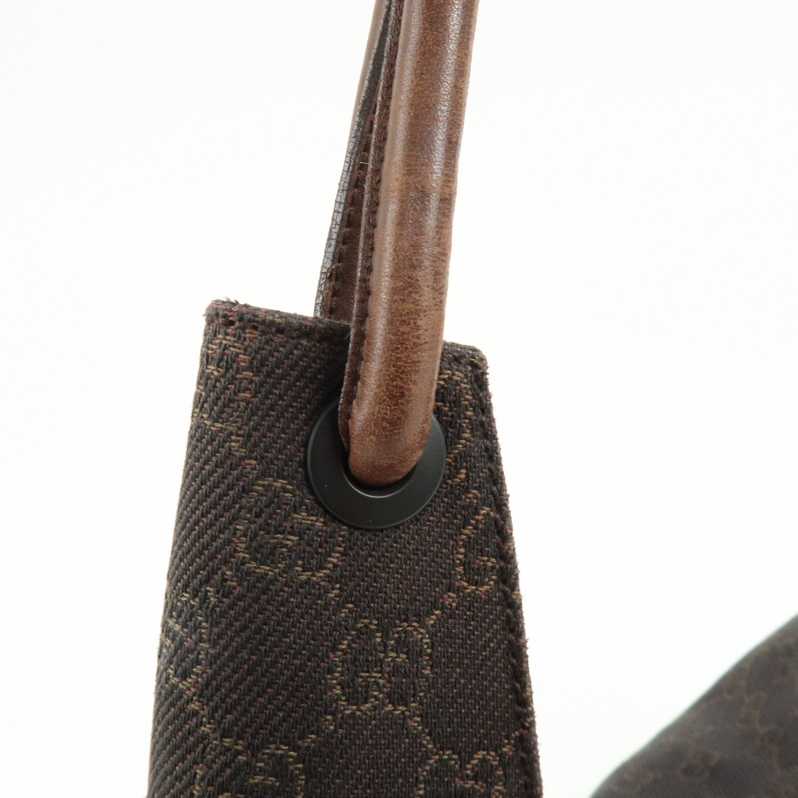 GUCCI GG Canvas Leather Shoulder Bag Hand Bag Dark Brown 101292