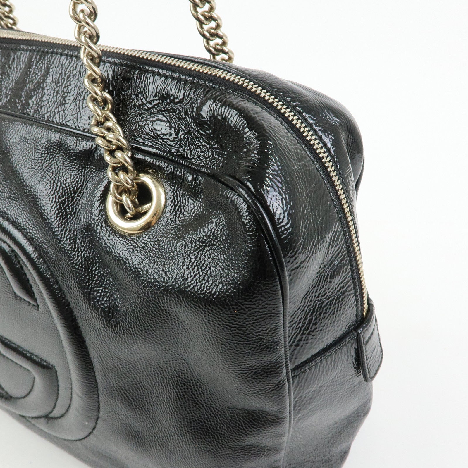 GUCCI SOHO Patent Leather Shoulder Bag Hand Bag Black 353126