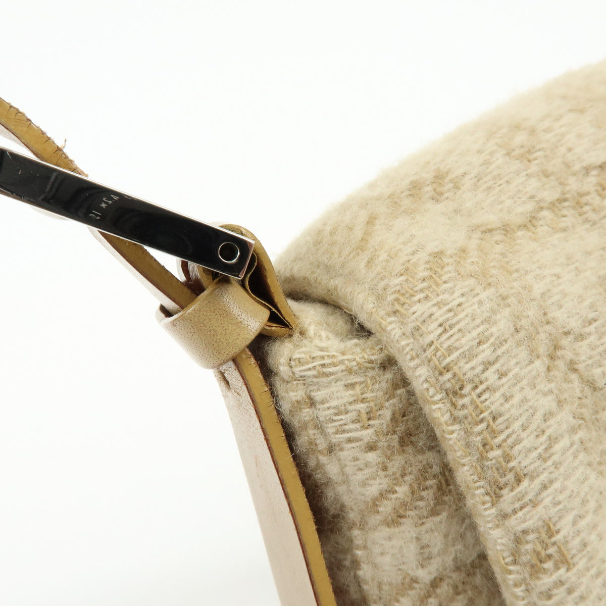 FENDI Mamma Baguette Zucca Wool Leather Shoulder Bag Beige 26325