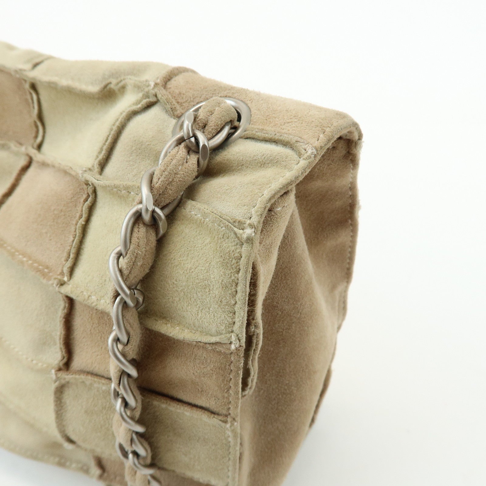 CHANEL 2.55 Suede Patchwork Chain Shoulder Bag Beige A14528