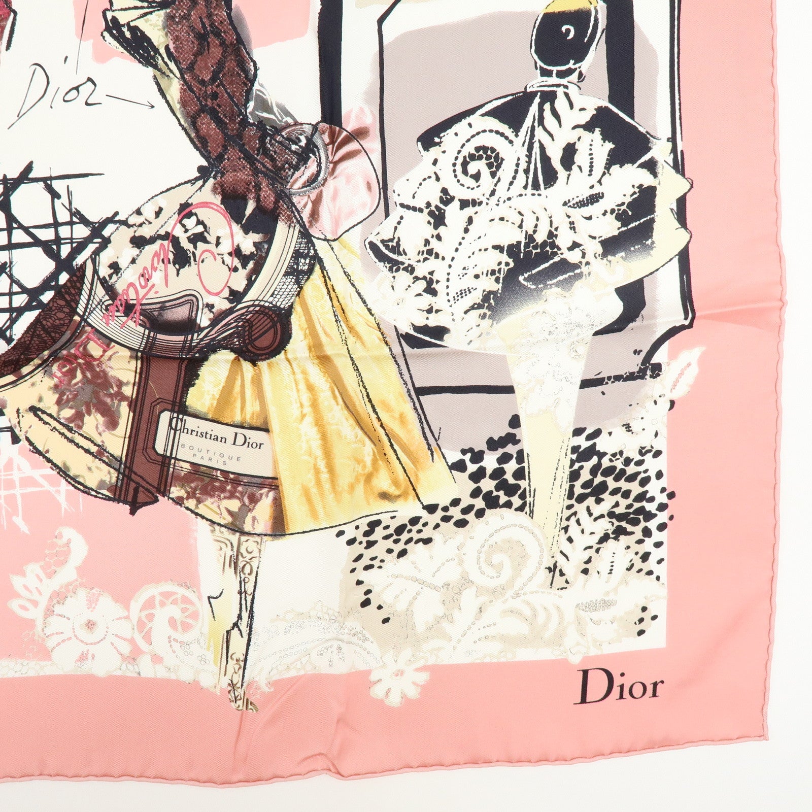 Christian Dior Silk 100% Scarf Shawl Ladies Print Pink