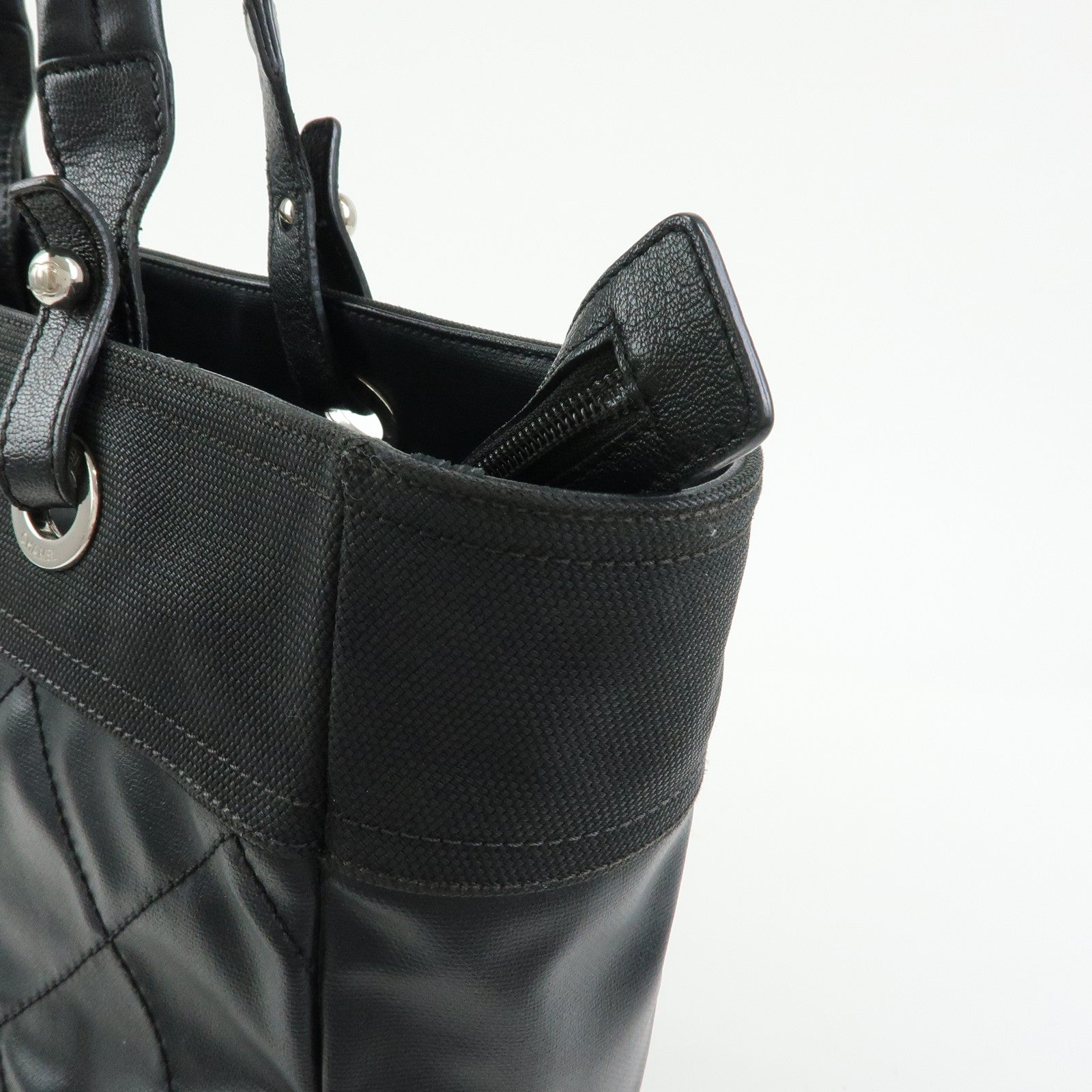 CHANEL PVC Leather Paris Biarritz Tote Bag Hand Bag MM Black A34209