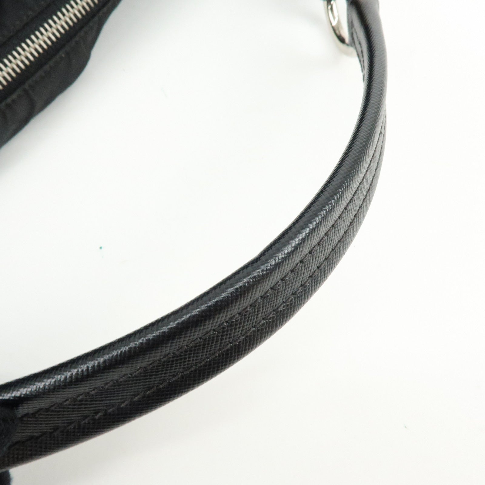 PRADA Triangle Logo Nylon Saffiano Leather Shoulder Bag Black BR3291