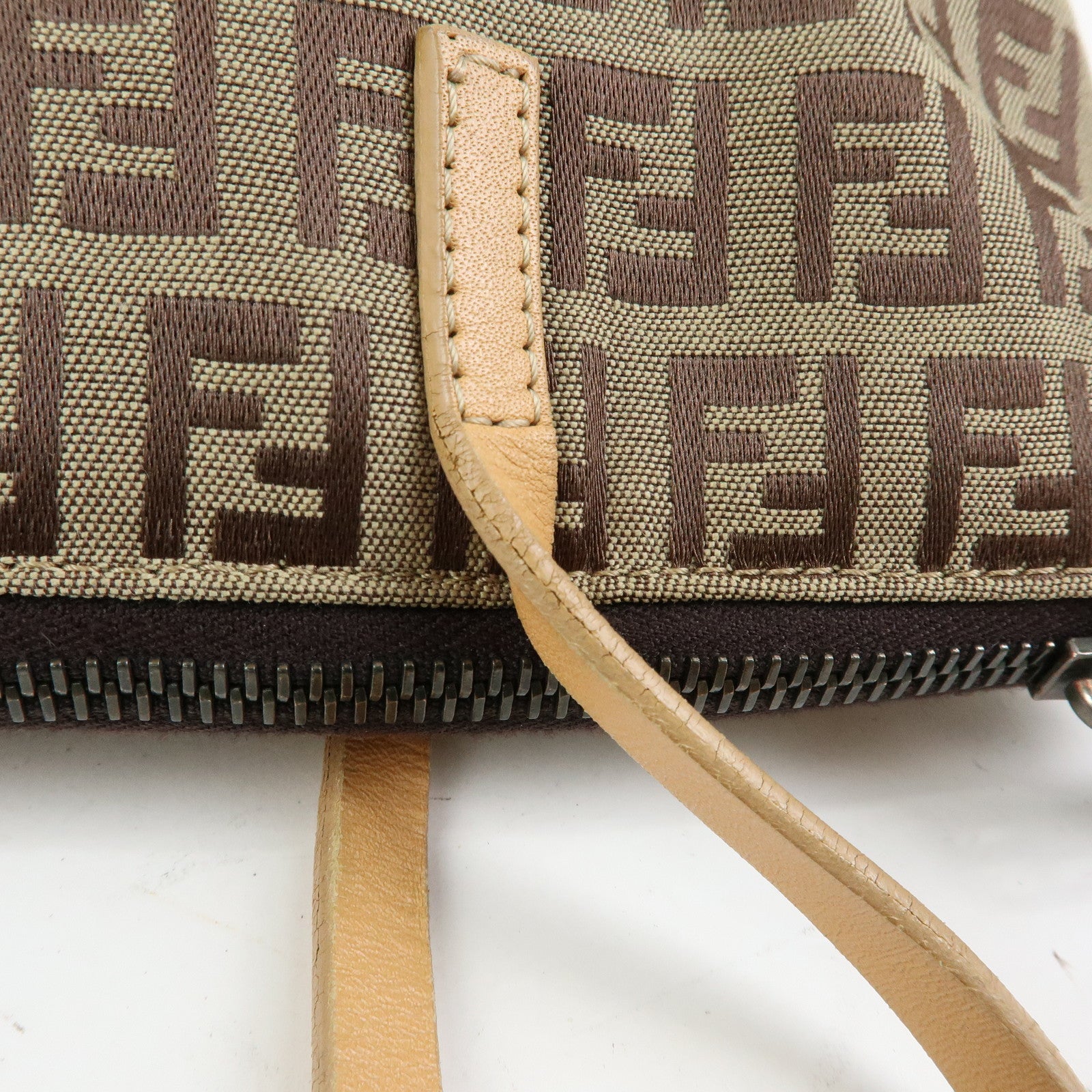 FENDI Zucchino Canvas Leather Tote Bag Shoulder Bag Beige 8BH024