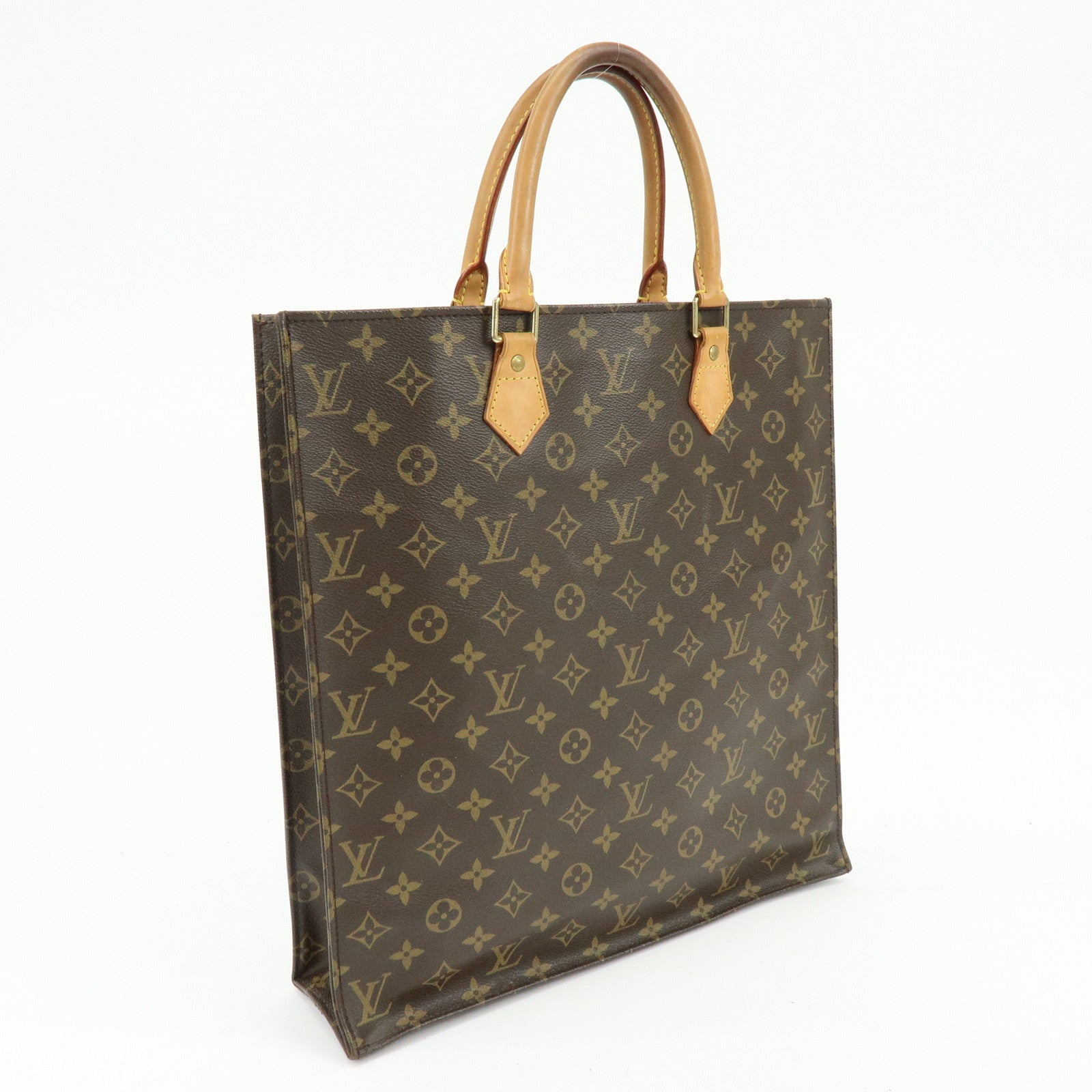 Louis Vuitton Monogram Sac Plat Tote Bag Hand Bag Brown M51140