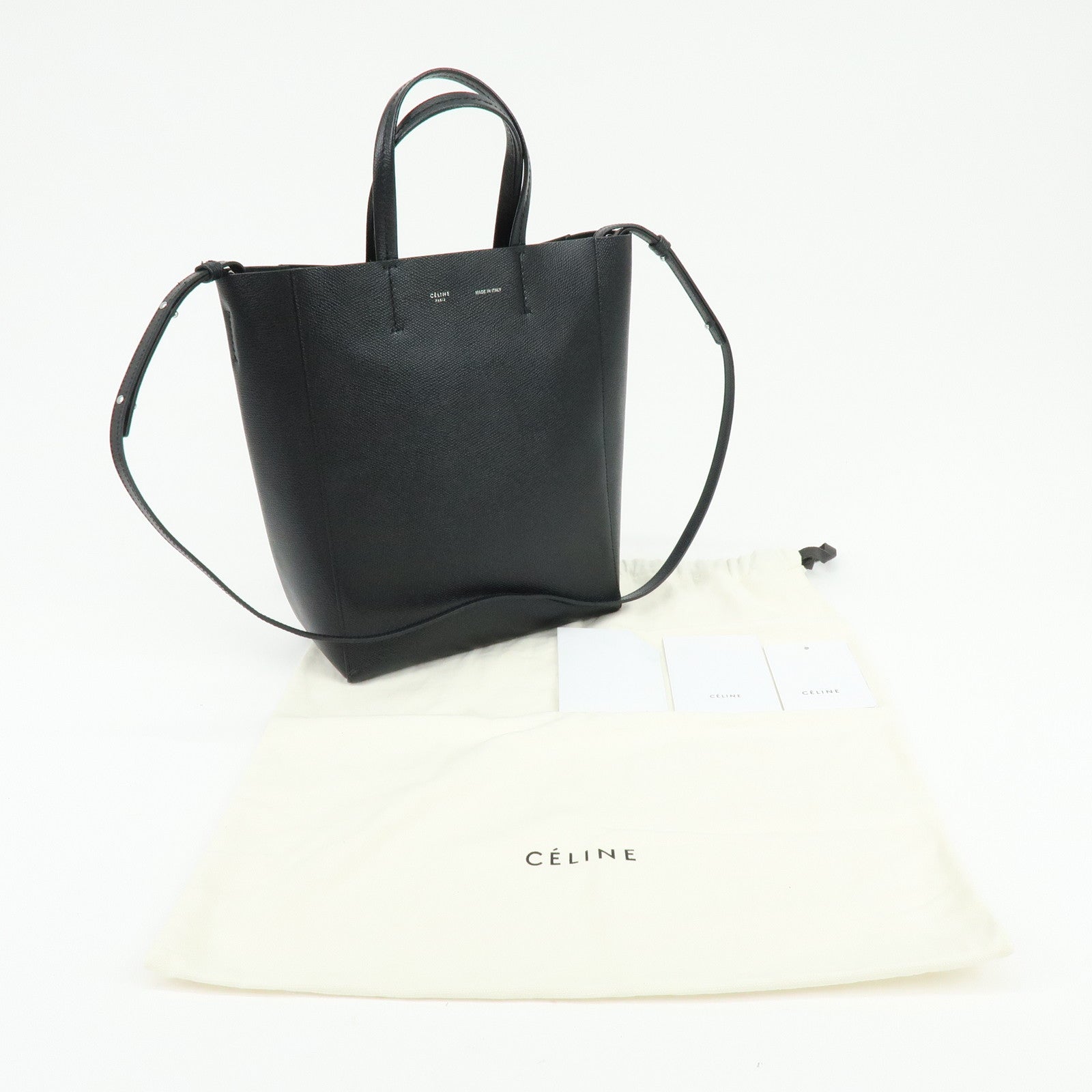 CELINE Vertical Cabas Leather 2Way Bag Hand Bag Shoulder Bag Black