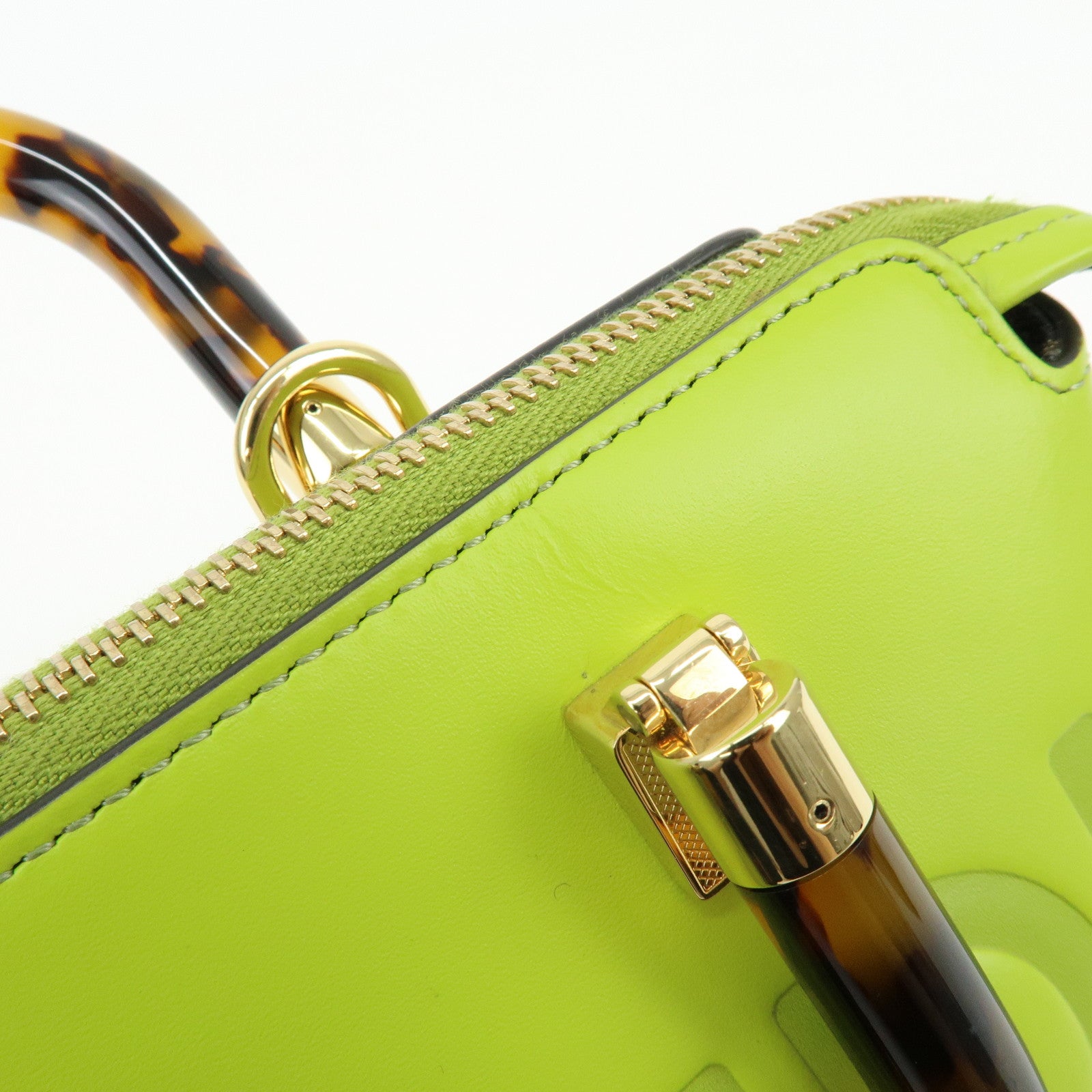 FENDI By the Way Leather 2Way Bag Mini Hand Bag Lime Green 8BS067