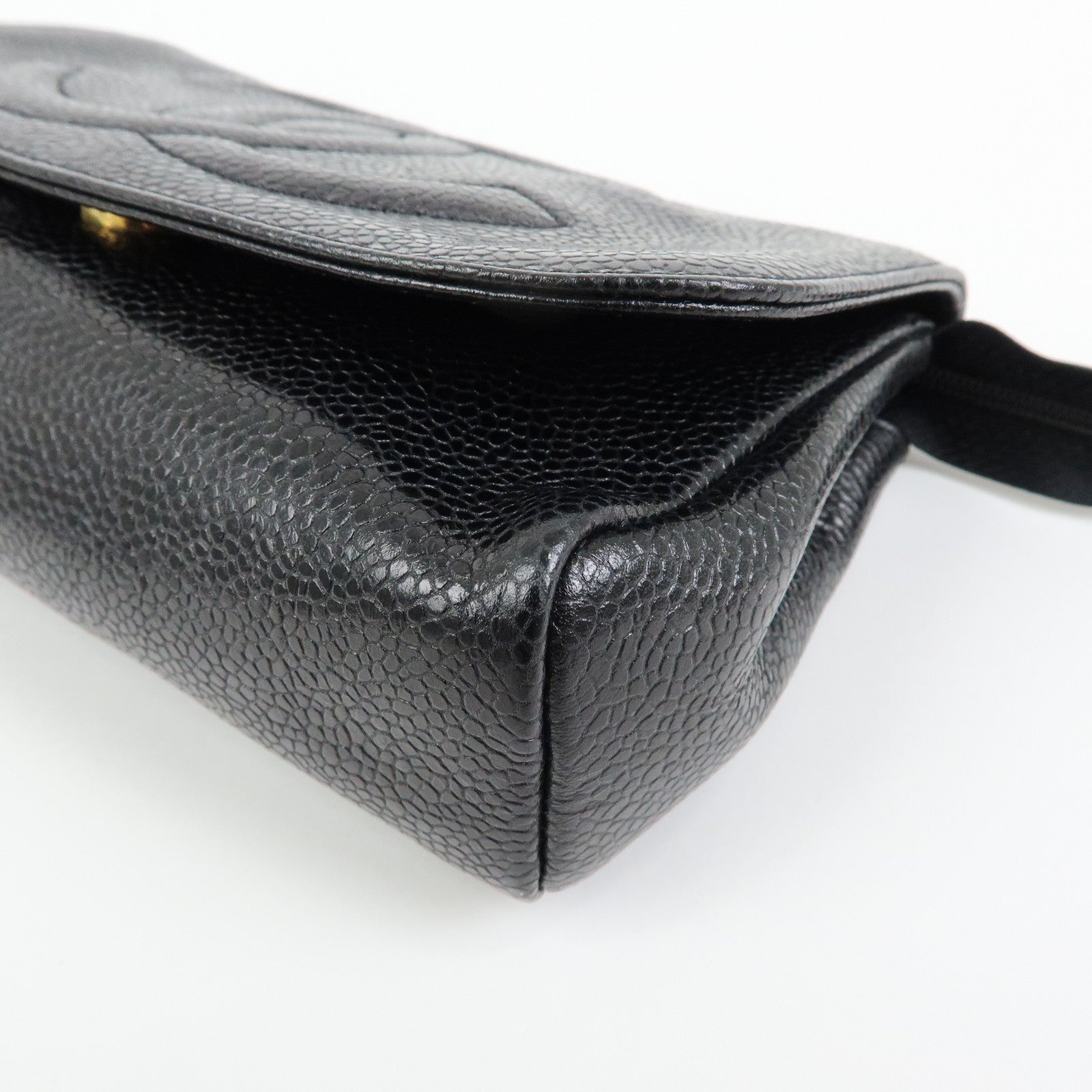 CHANEL COCO Mark Caviarskin Leather Pouch Cosmetic Pouch Black