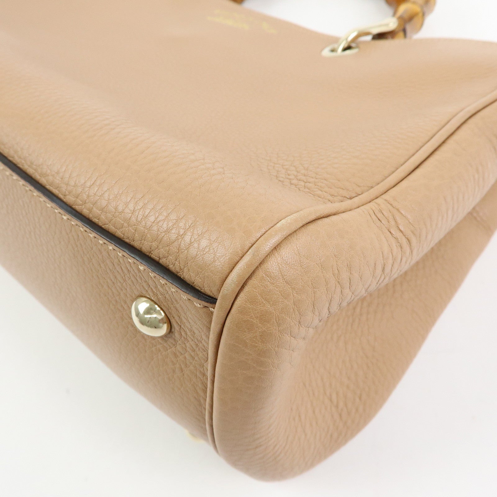 GUCCI Bamboo Shopper Medium Leather 2WAY Tote Bag Pink Beige 323660