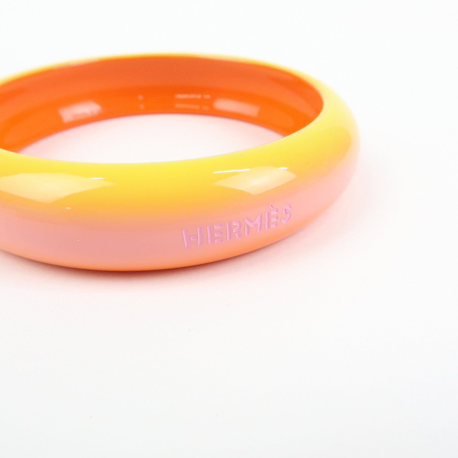 HERMES Fusion Lacquered Wood Bangle Bracelet Orange Pink