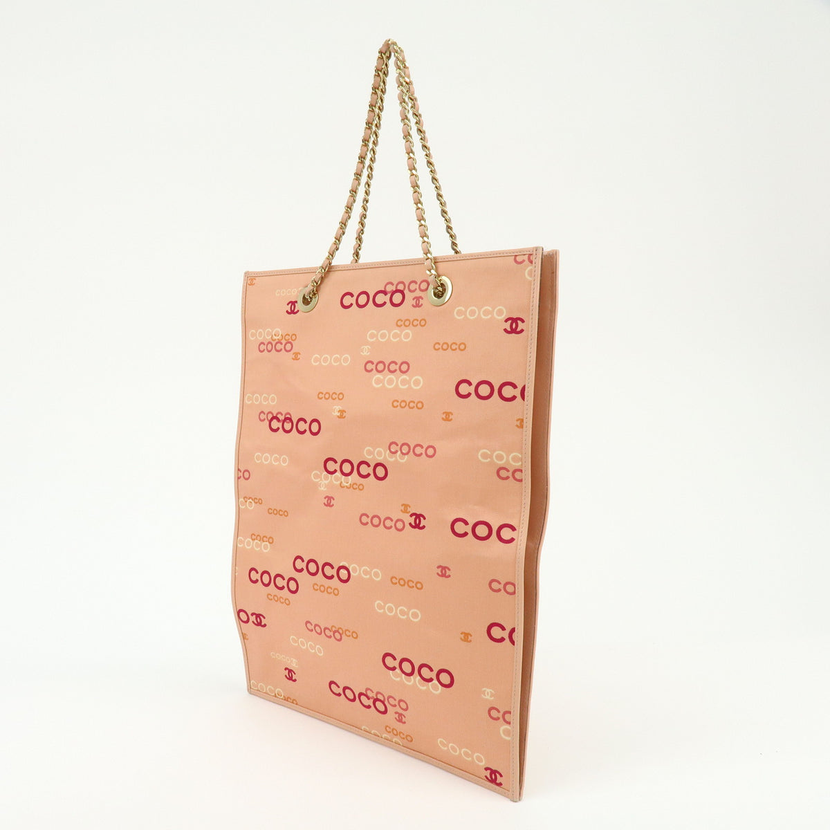CHANEL COCO Mark Canvas Leather Chain Shoulder Bag Tote Bag Pink Orange