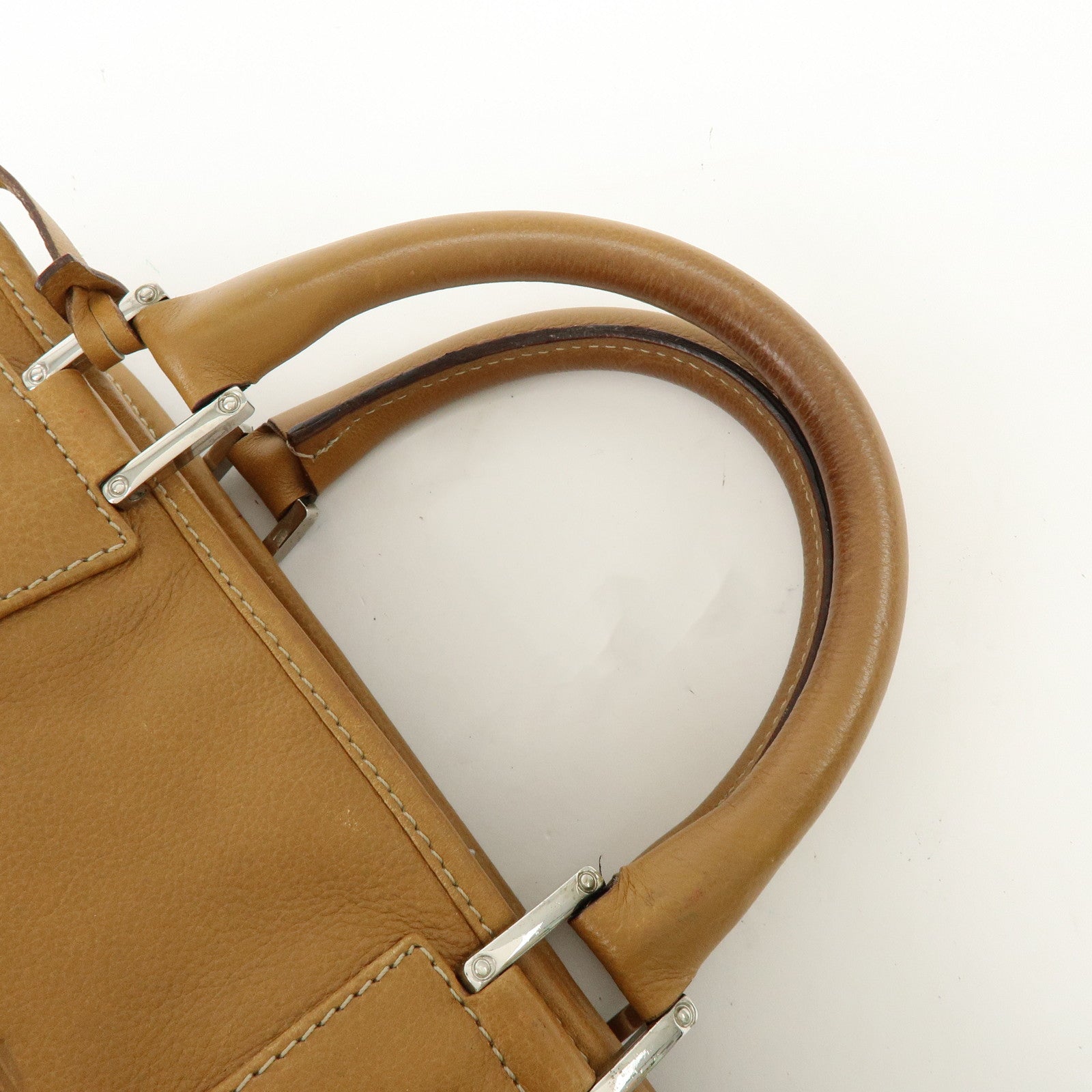 LOEWE Anagram Amazona 28 Leather Hand Bag Boston Bag Camel