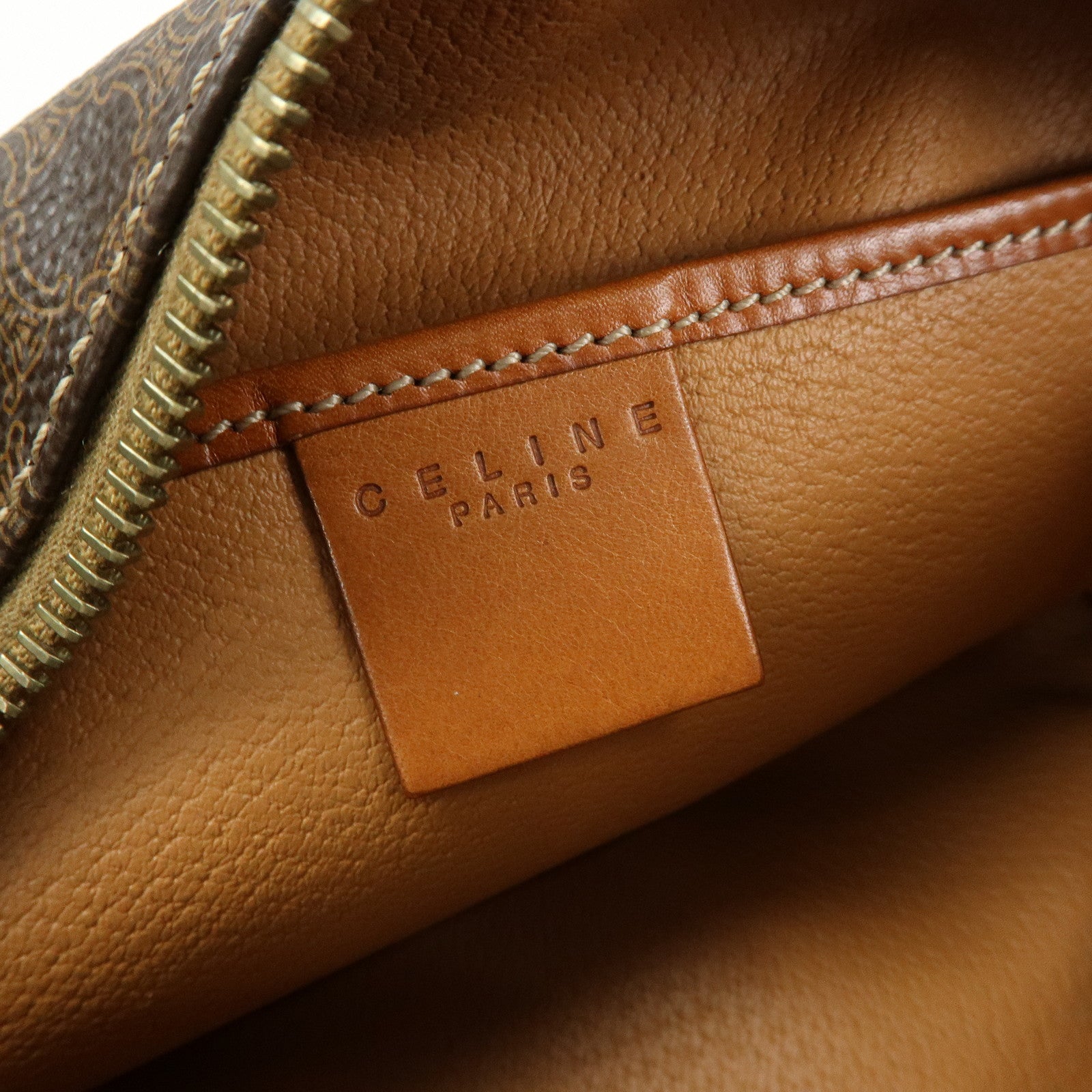 CELINE Macadam PVC Leather Hand Bag Cosmetic Pouch Brown